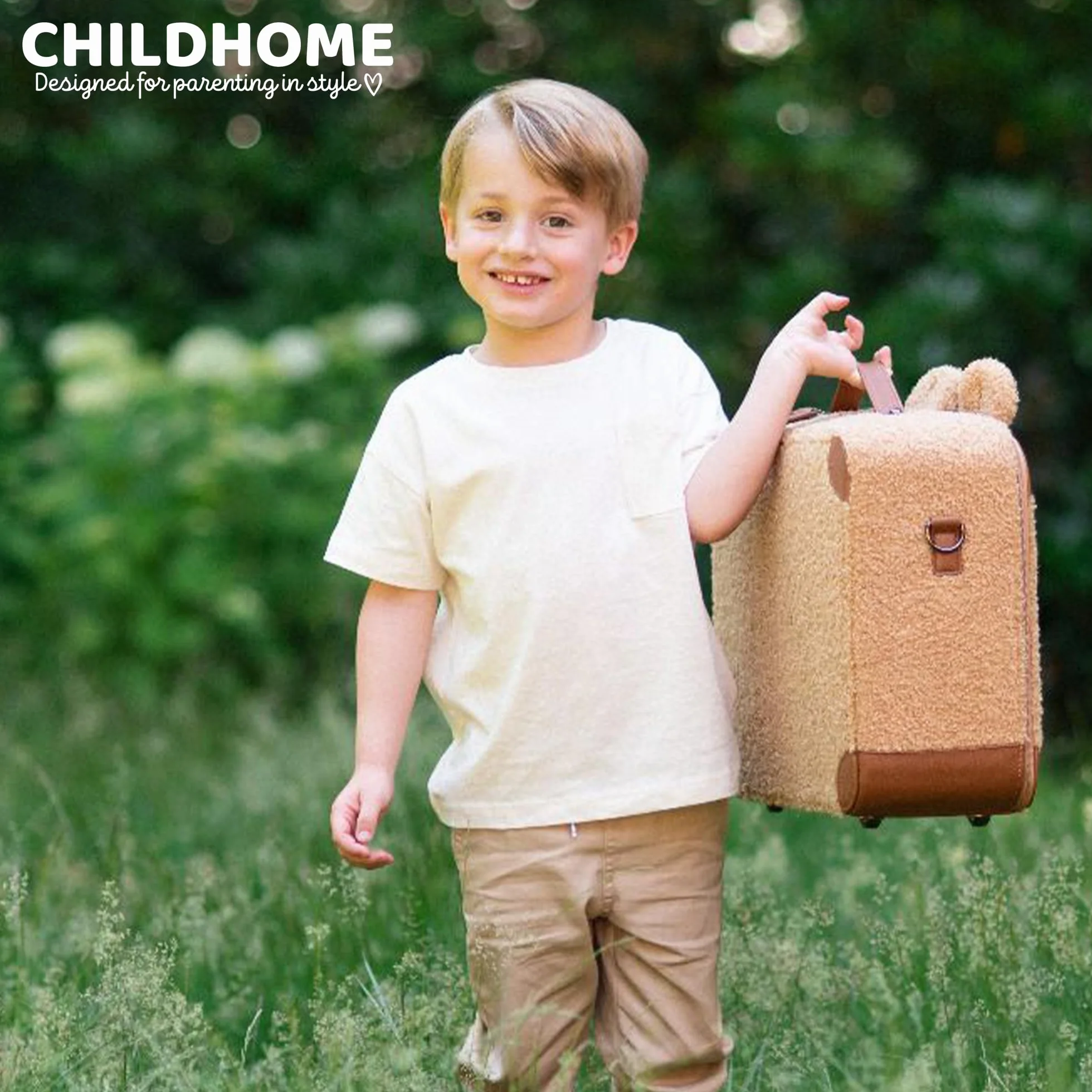 Childhome Valigia per bambini Weekend formato cabina compatto resistente con manico etichetta nome orsacchiotto marrone