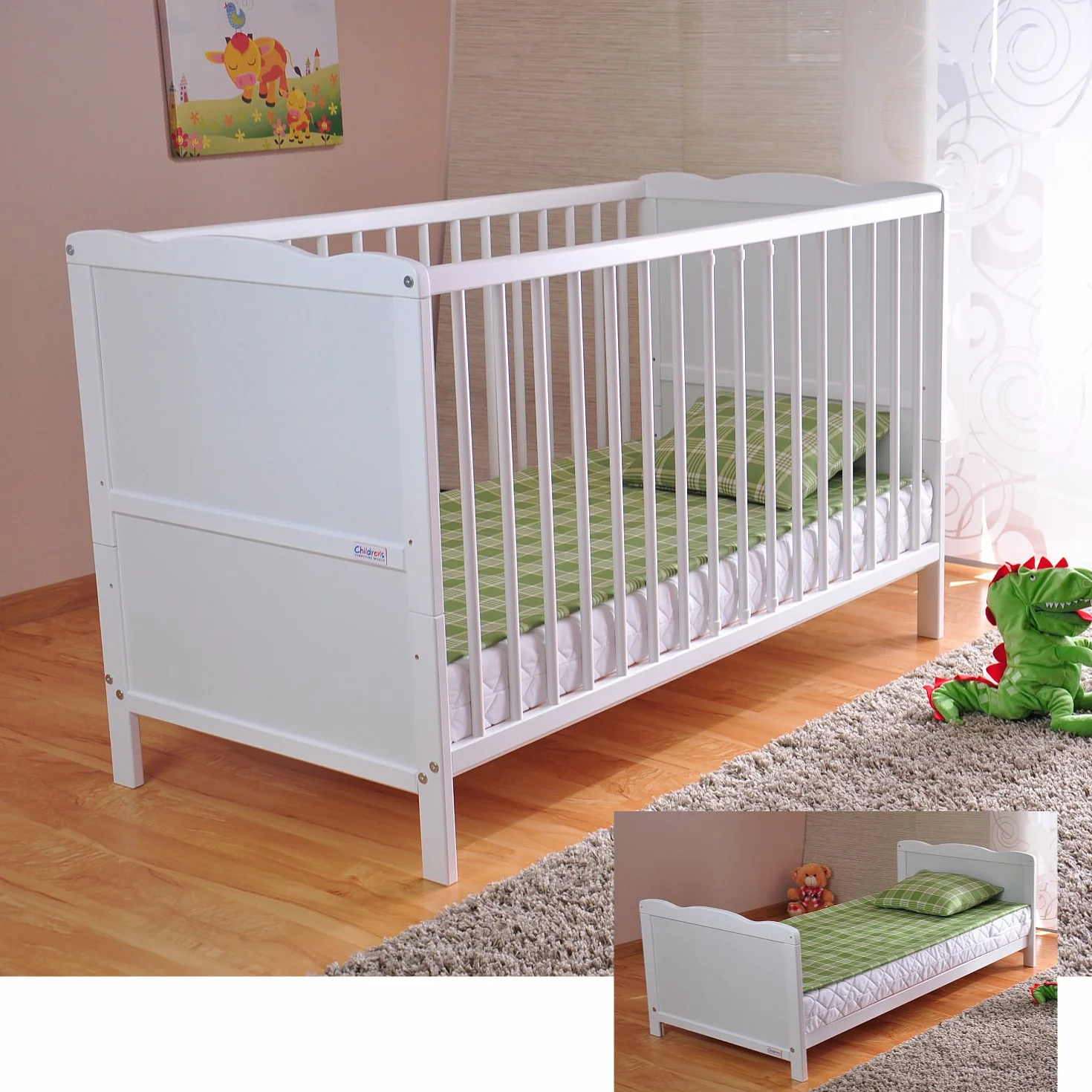 Marsell Lettino per bambini con materasso in schiuma regolabile in altezza trasformabile in culla bianco