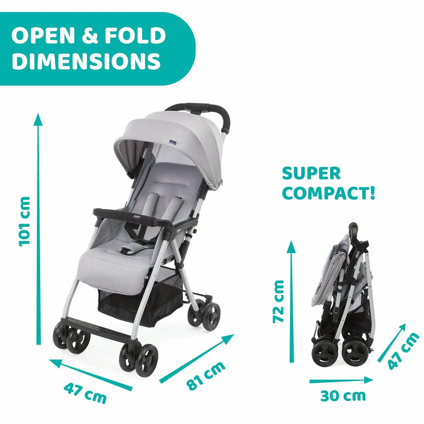 Chicco OHlalà 3 Passeggino Ultraleggero 0-15 kg Reclinabile Pieghevole Grigio