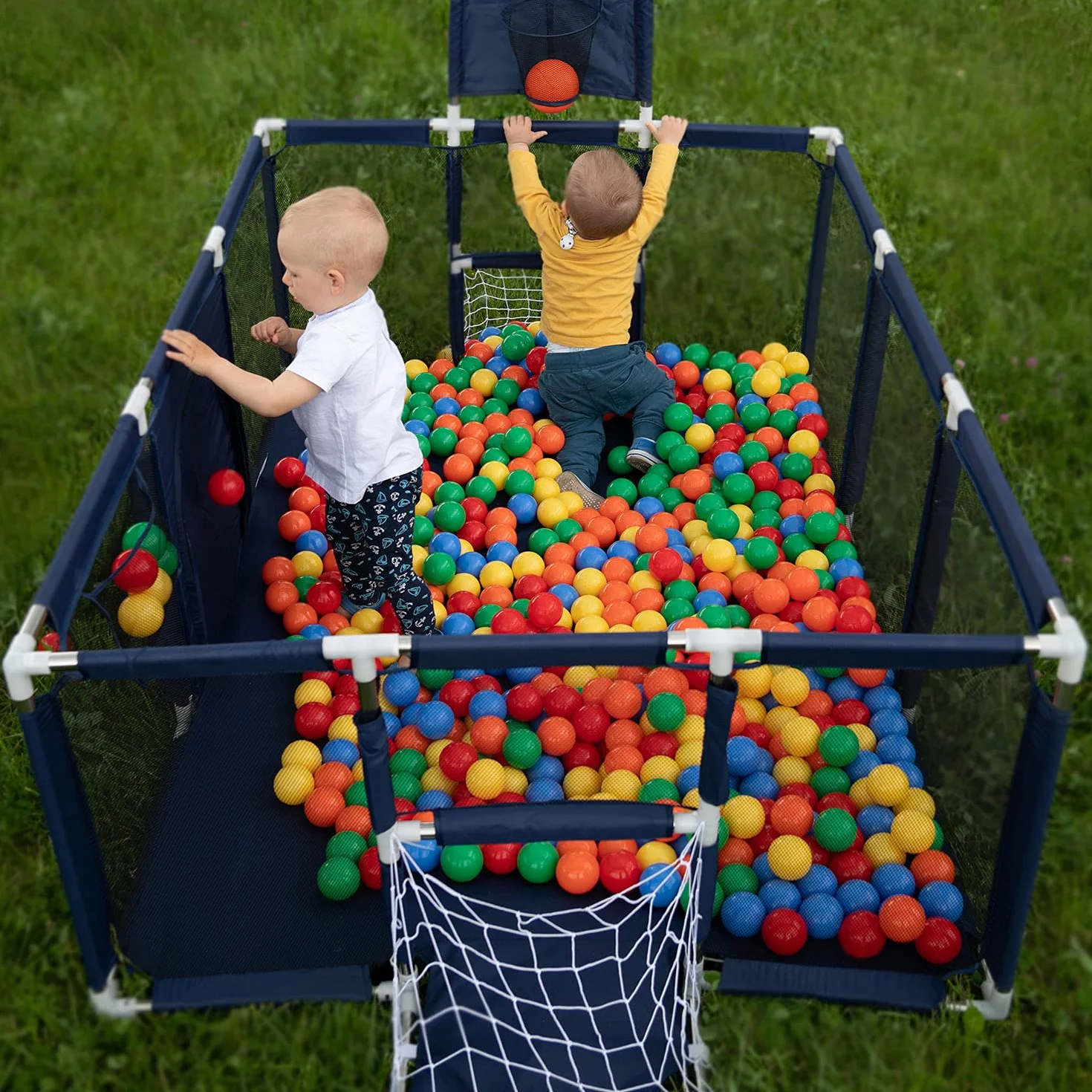 Selonis Recinto Per Bambini Con 900 Palline 6 Cm, Playground Box, Beige: Giallo/Verde/Blu/Rosso/Arancione