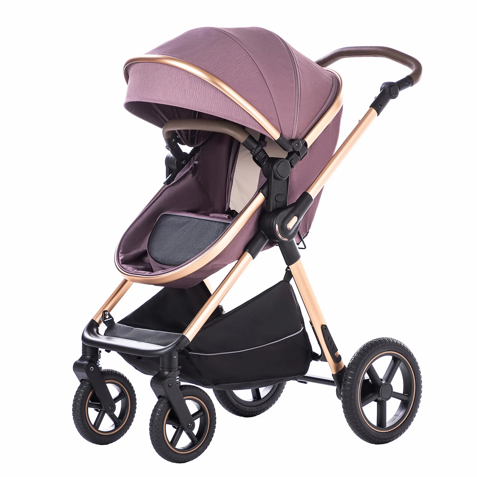 BEBBY Passeggino trio 3 in 1 Cannuccia Portatile Pieghevole Alto Telaio Alluminio Neonato (D2-Purple, H2-D)