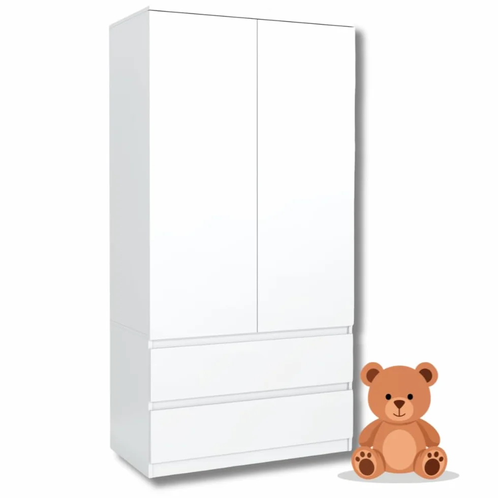 Meble Masztalerz Armadio Cameretta da Letto con 2 Cassetti 90 cm Bianco 180x90x50cm