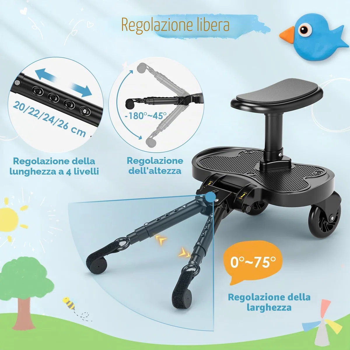 Passeggino con sedile più grande, poggiapiedi per passeggino, universale, per bambini dai 2 ai 6 anni (25 kg), si adatta al 99% di tutti i passeggini, facile installazione, per famiglie con