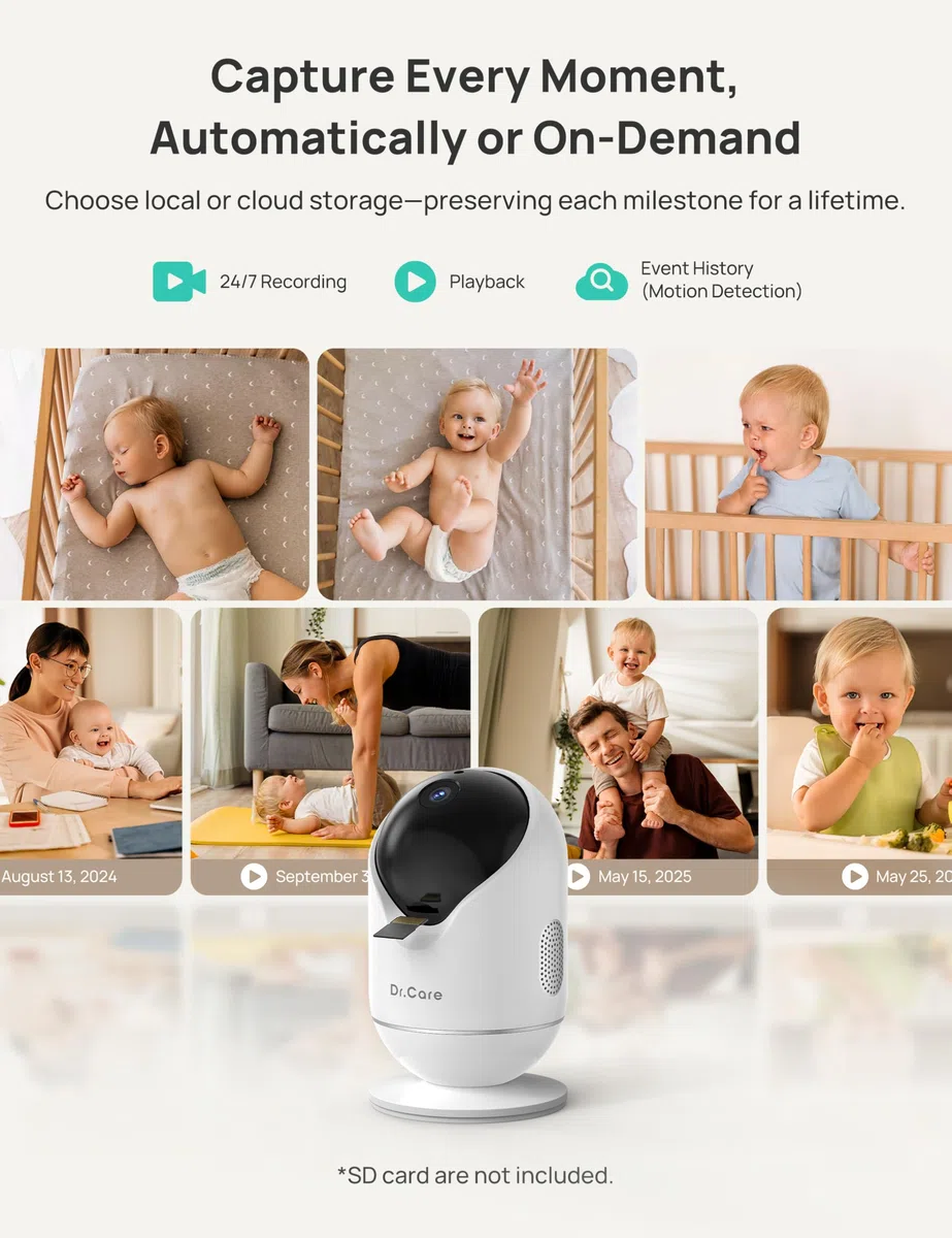 Dr.Care VistaView Baby Monitor WiFi 5” 1080P Schermo Diviso & 2 Telecamere 2K, Visione Notturna HD, Allarmi Pianto e Movimento, Audio Bidirezionale, Batteria 5000mAh, Sicurezza Tripla, Portata 390m