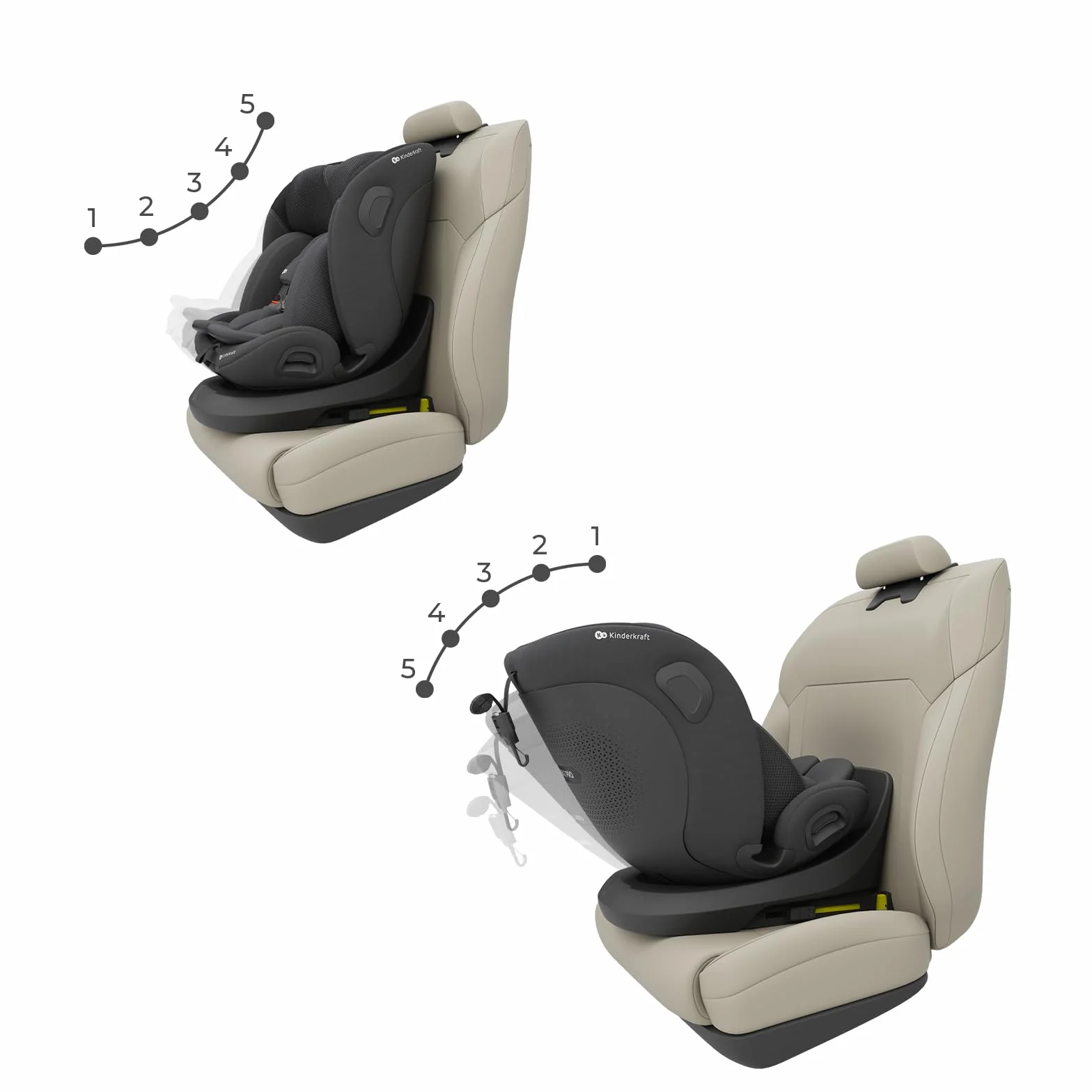 Kinderkraft I-GROW 2 PRO Seggiolino auto 0-36 kg, I-SIZE 40-150 cm, Seggiolino 360 girevole, con Isofix Base, Reclinabile Posizione sdraiata, Poggiatesta regolabile, Gruppo 0 1 2 3, Nero