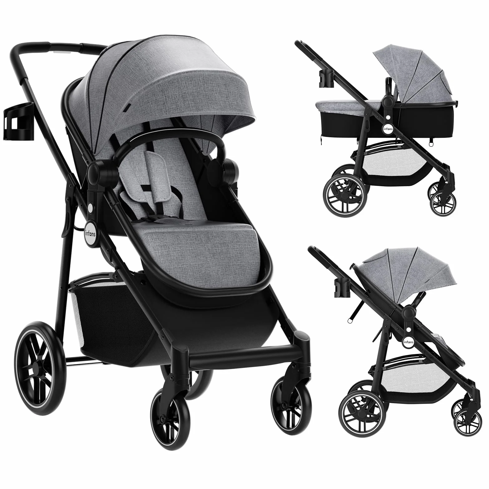 COSTWAY Passeggino 2 in 1 Pieghevole con Sedile Reversibile, Schienale Regolabile, per Bambini 0-3 Anni (Grigio)