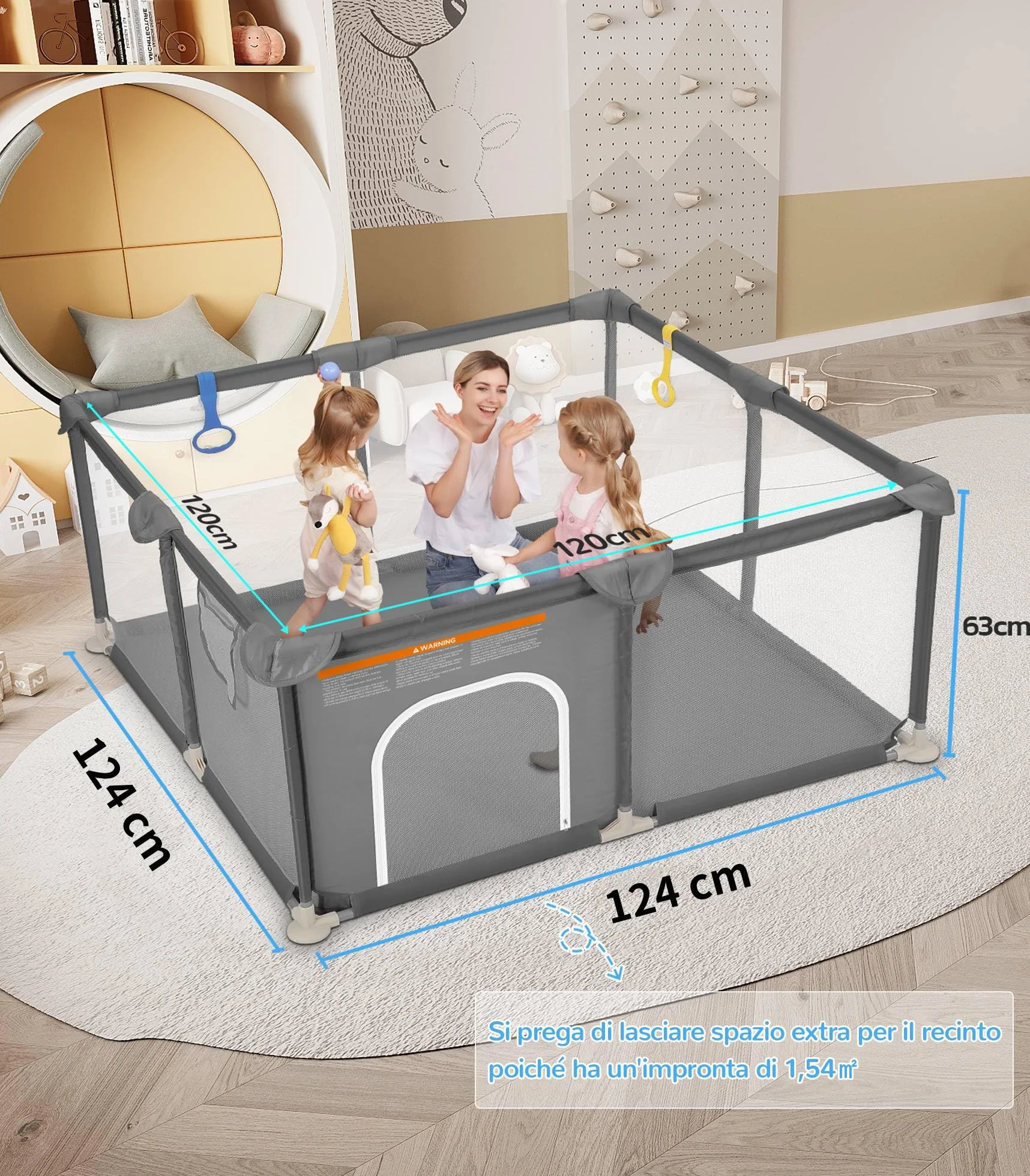 Box per Bambini Recinto Neonato 124 x 124 cm Tessuto Oxford 210D Grigio Scuro