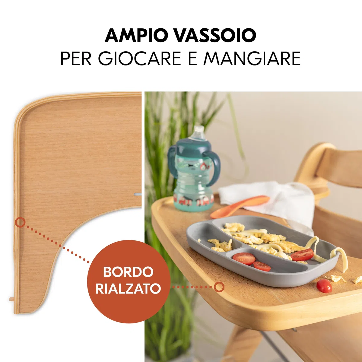 hauck Alpha Move Set Deluxe - Seggiolone in Legno Evolutivo Da 0 Mesi - Sedia Bambini Regolabile con Sdraietta Neonato Reclinabile, Cuscino e Vassoio - Naturale, Grigio