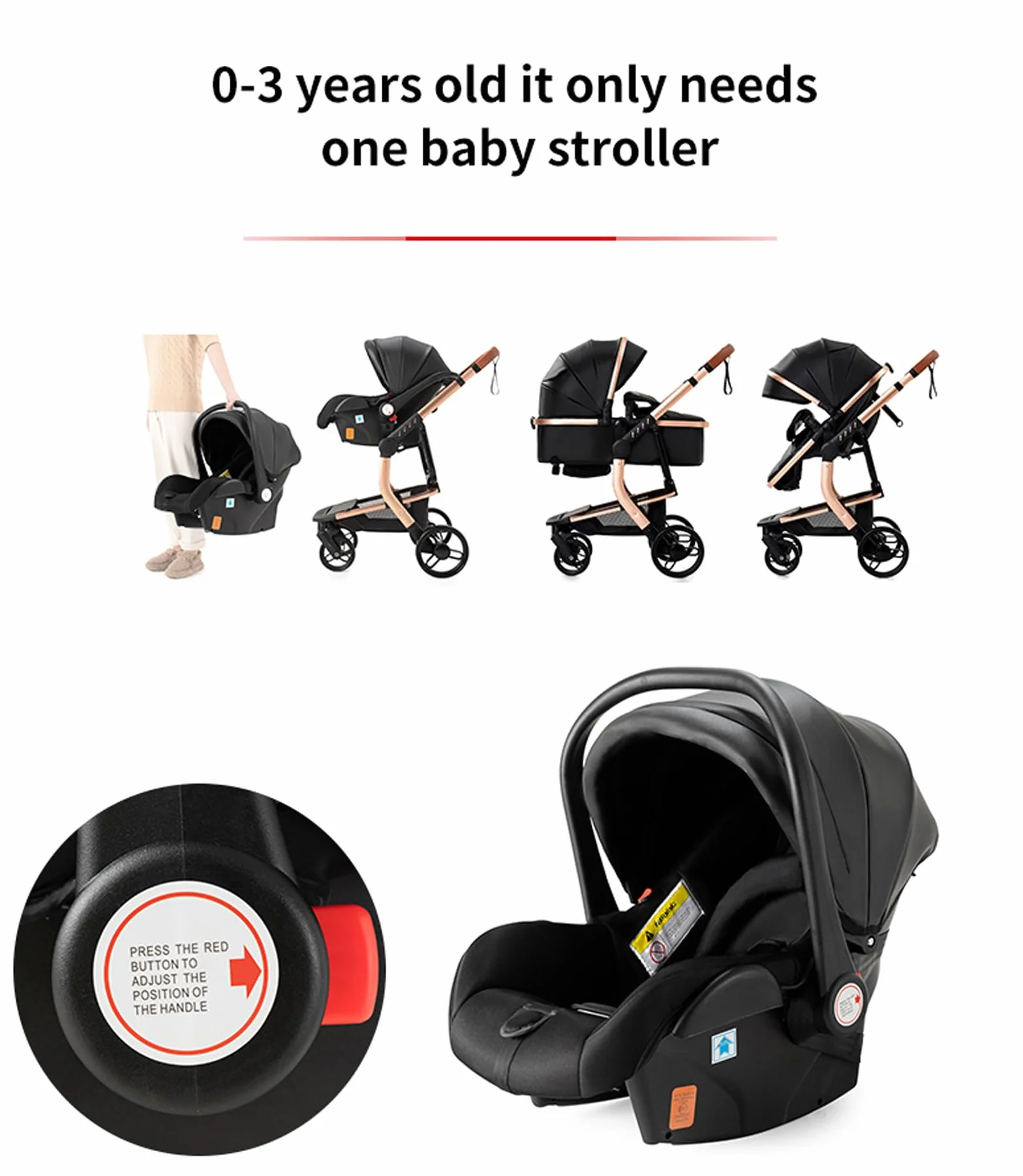 Passeggino Trio 3 in 1 Neonati con Accessori, Carrozzina Pieghevole Un Clic, Spinta Reversibile M518 Silver Blue