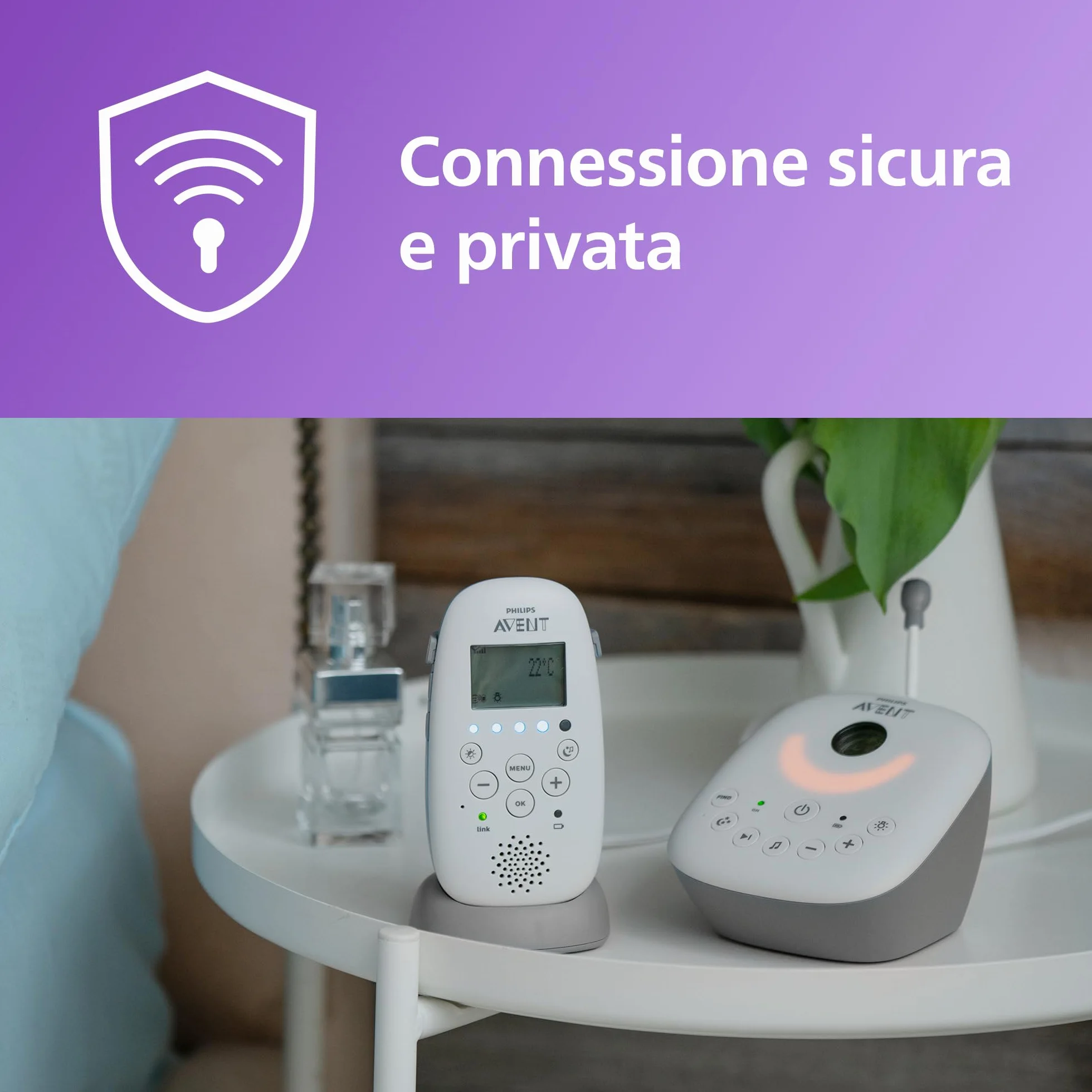Philips Avent DECT Audio Baby Monitor SCD733/26 con luce notturna e proiettore stelline, portata 330 m, autonomia 24 ore