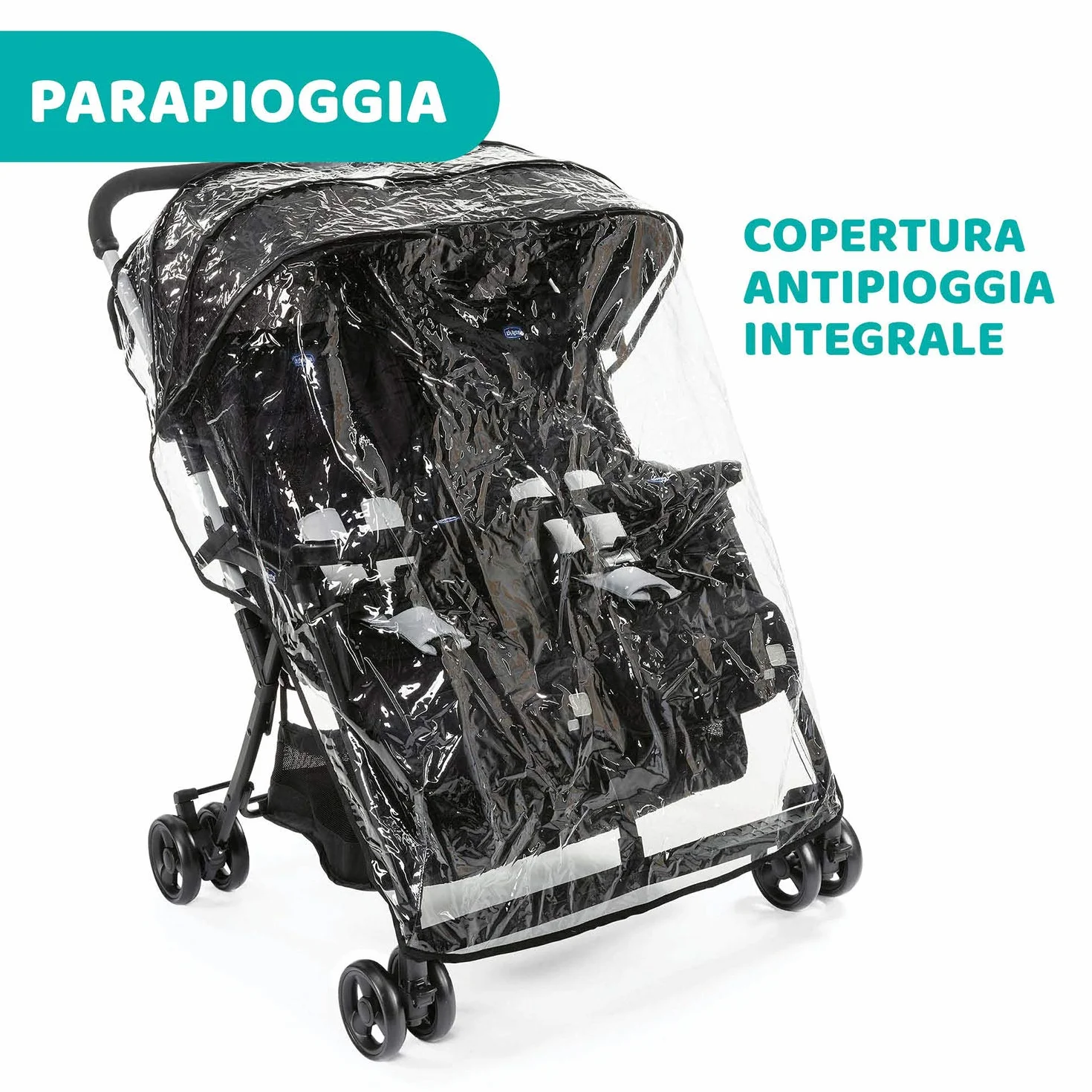 Chicco OHlalà Twin Passeggino Gemellare Doppio Leggero Reclinabile Pieghevole Chiusura Compatta Nero