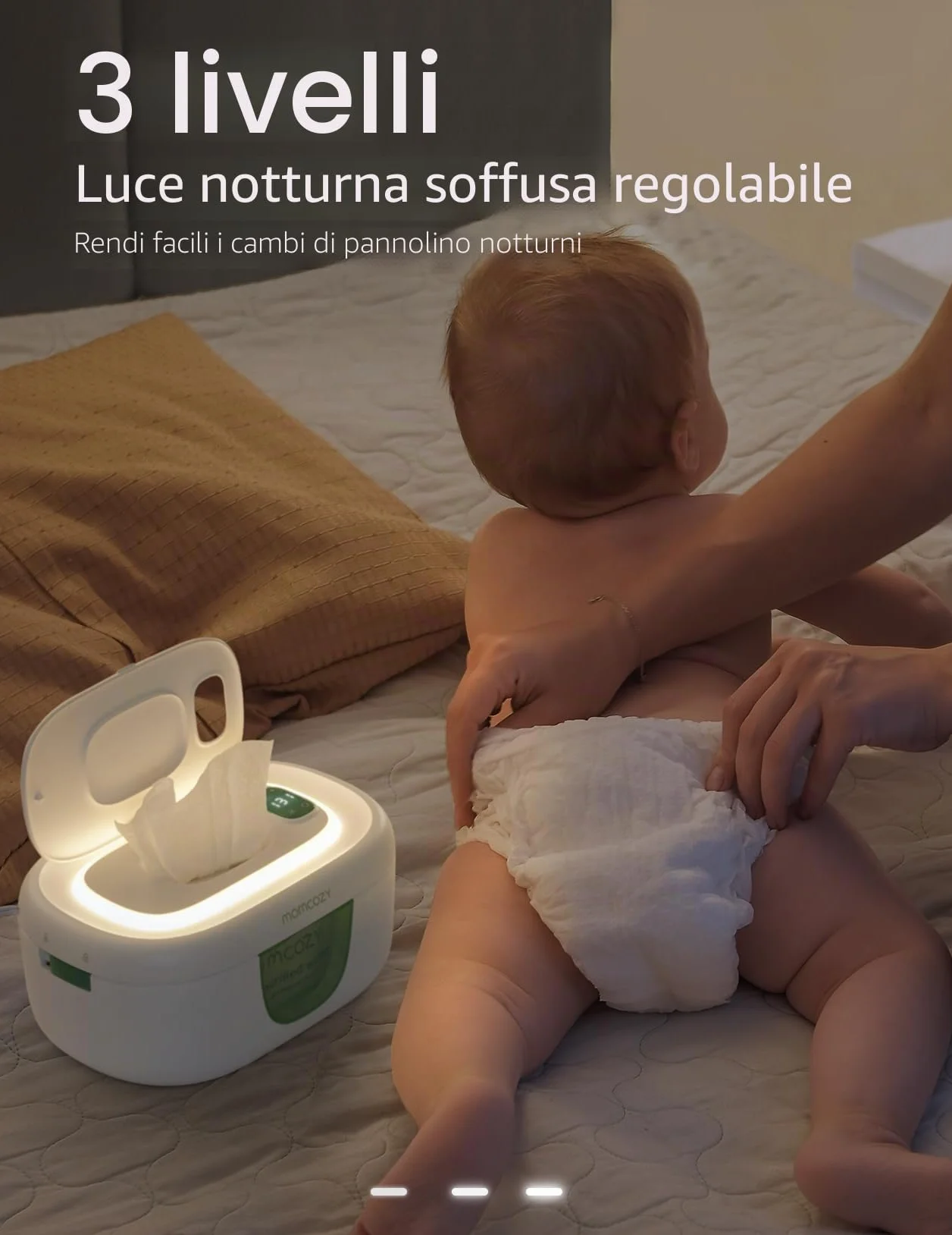Momcozy Scalda Salviette Neonato, Dispenser Salviettine Grande Capacità, Riscaldamento Rapido Uniforme, 4 Livelli Temperatura, Luce Notturna
