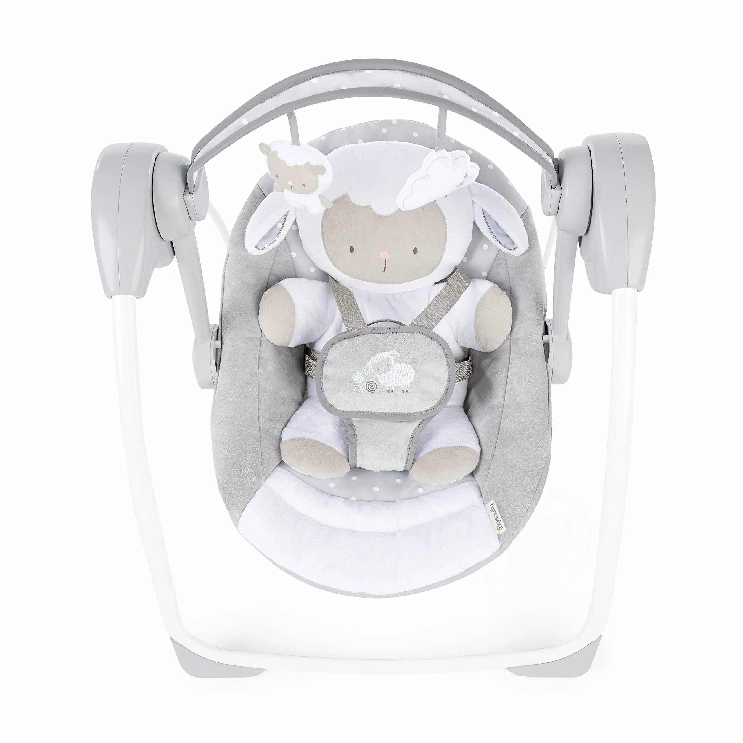 Ingenuity Comfort 2 Go Altalena compatta portatile a 6 velocità con musica, pieghevole, 0-9 mesi (Cuddle Lamb)