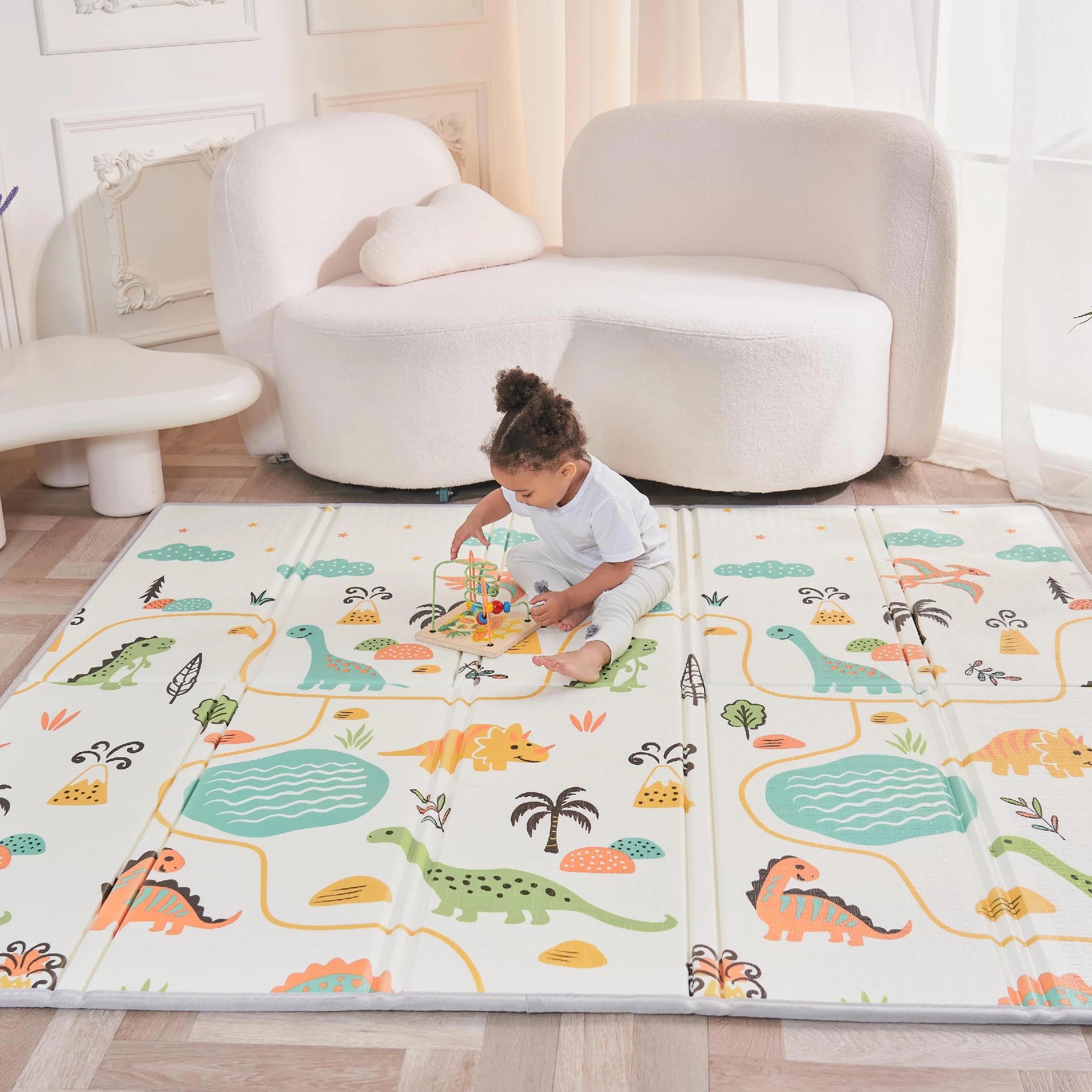 Tappeto Gioco Bambini Pieghevole 150x180x1cm Montessori Reversibile Impermeabile Schiuma Tummy Time Neonati