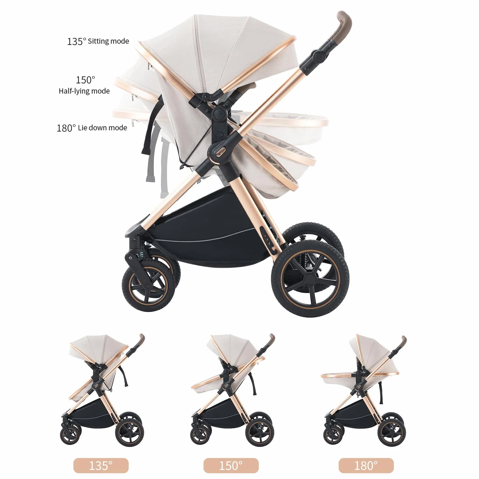 BEBBY Passeggino trio 3 in 1 Cannuccia Portatile Pieghevole Alto Telaio Alluminio Neonato (D2-Purple, H2-D)