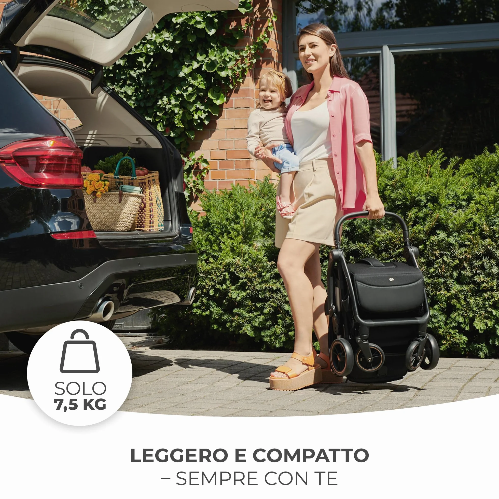 Kinderkraft APINO Passeggino Leggero 22 kg, 7,5 kg, Pieghevole Automatico, Nero