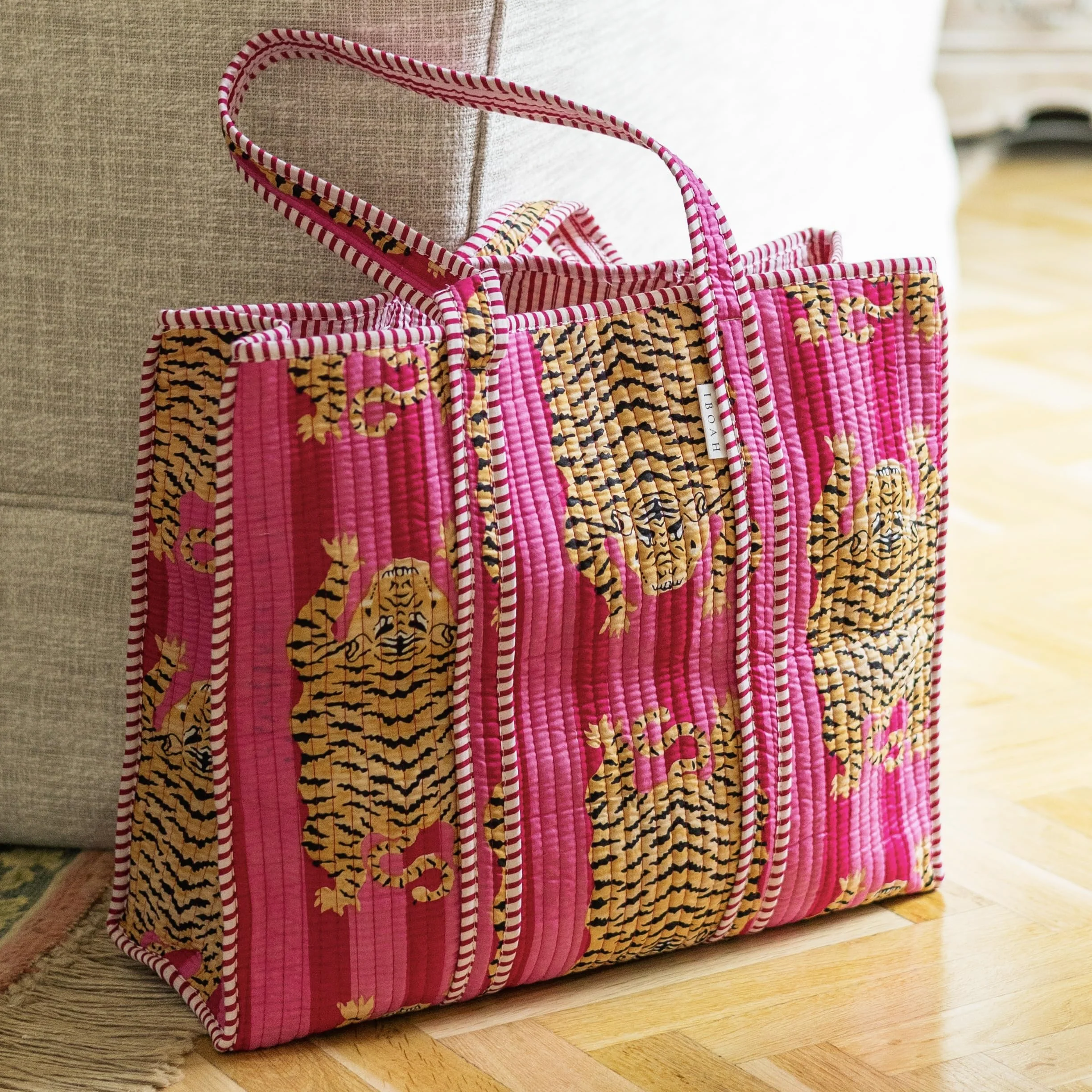 Borsa a mano grande imbottita in cotone con motivo a tigre – Tote Bag versatile per spiaggia, shopping, viaggi e uso quotidiano