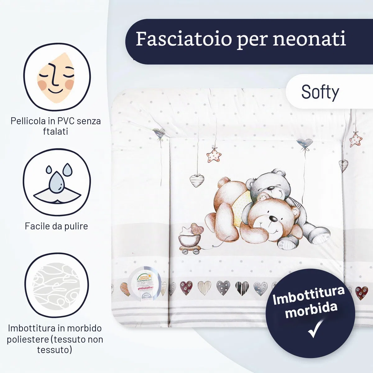 Julius Zöllner, Materassino per fasciatoio Softy, Grigio (braun/weiß/grau)