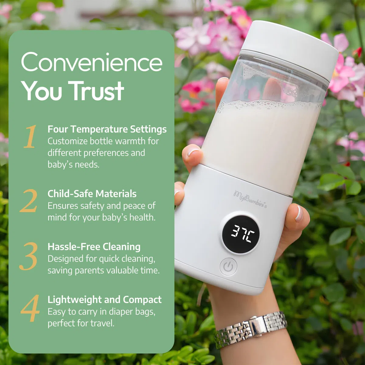Scaldabiberon thermos di MyBambini scaldabiberon thermos per bambini in viaggio, scaldabiberon ricaricabile, riscaldamento rapido, 4 impostazioni di temperatura, riscalda fino a 8 biberon