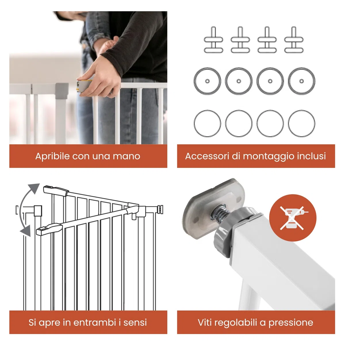 hauck Cancelletto di Sicurezza per Bambini Open N Stop KD incl. Estensione da 21cm - Cancelletto per Bambini da 96 a 101cm - Fissaggio a Pressione - Estensibile, per Porte e Scale - Metallo, Bianco