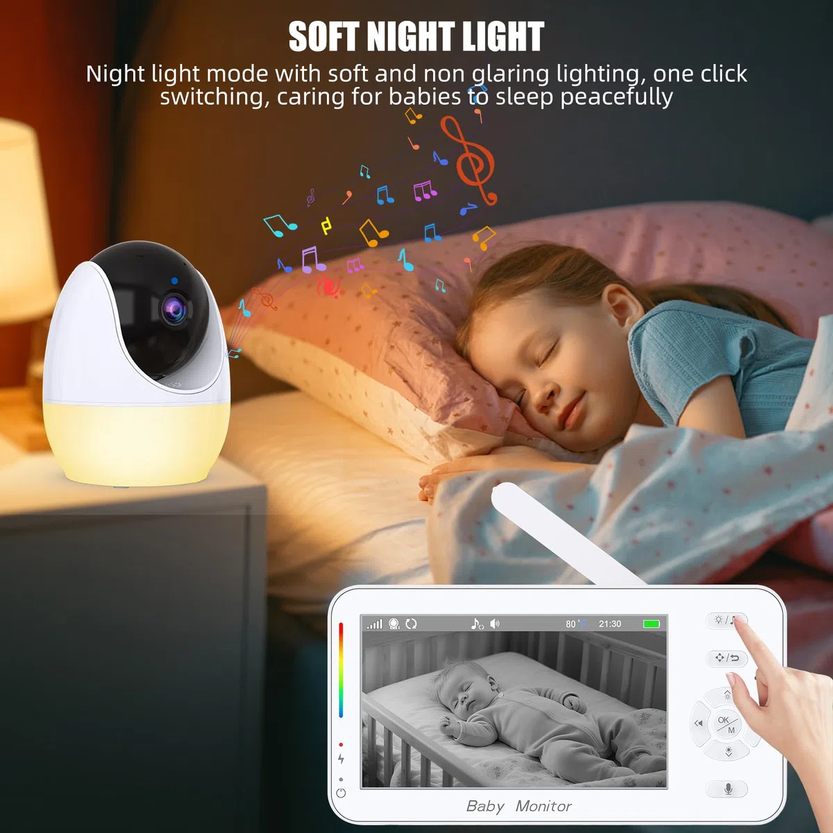 Baby monitor WiFi con fotocamera e audio, baby monitor portatile da 4,3 pollici 1080p HD, luce notturna, visione notturna, sensore di temperatura, portata di 300 m, conversazione a 2 vie, 8