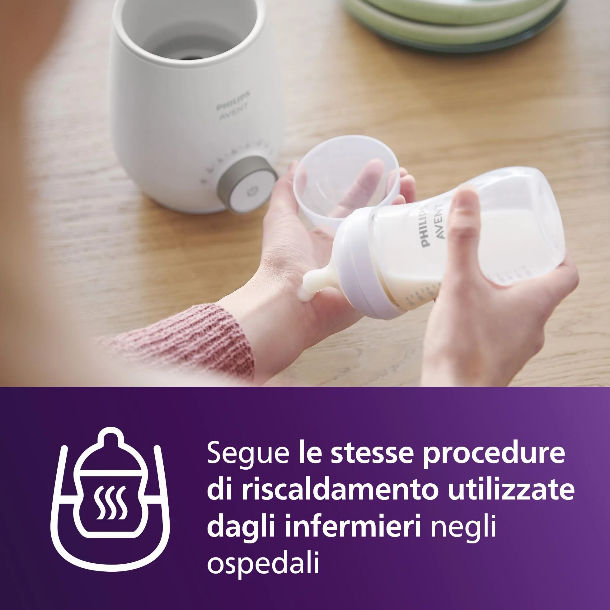 Philips Avent Scaldabiberon Set regalo – Scaldabiberon veloce e biberon Natural Response, controllo temperatura smart, riscaldamento uniforme, spegnimento automatico, SCF358/10