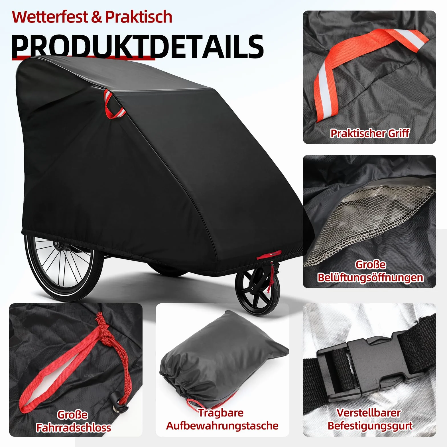 Parapioggia per bicicletta 98x90x98 cm impermeabile tessuto Oxford 420D nero