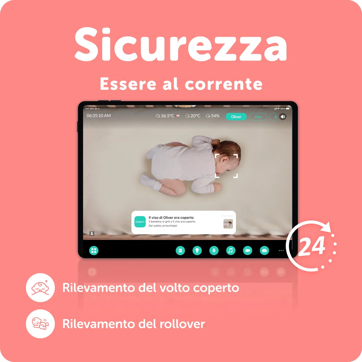 CuboAi Plus Intelligente Baby Monitor: avvisi di sicurezza del sonno per viso coperto, zona di pericolo e analisi del sonno - Telecamera per visione notturna HD 1080p (incluse 3 opzioni di supporto)