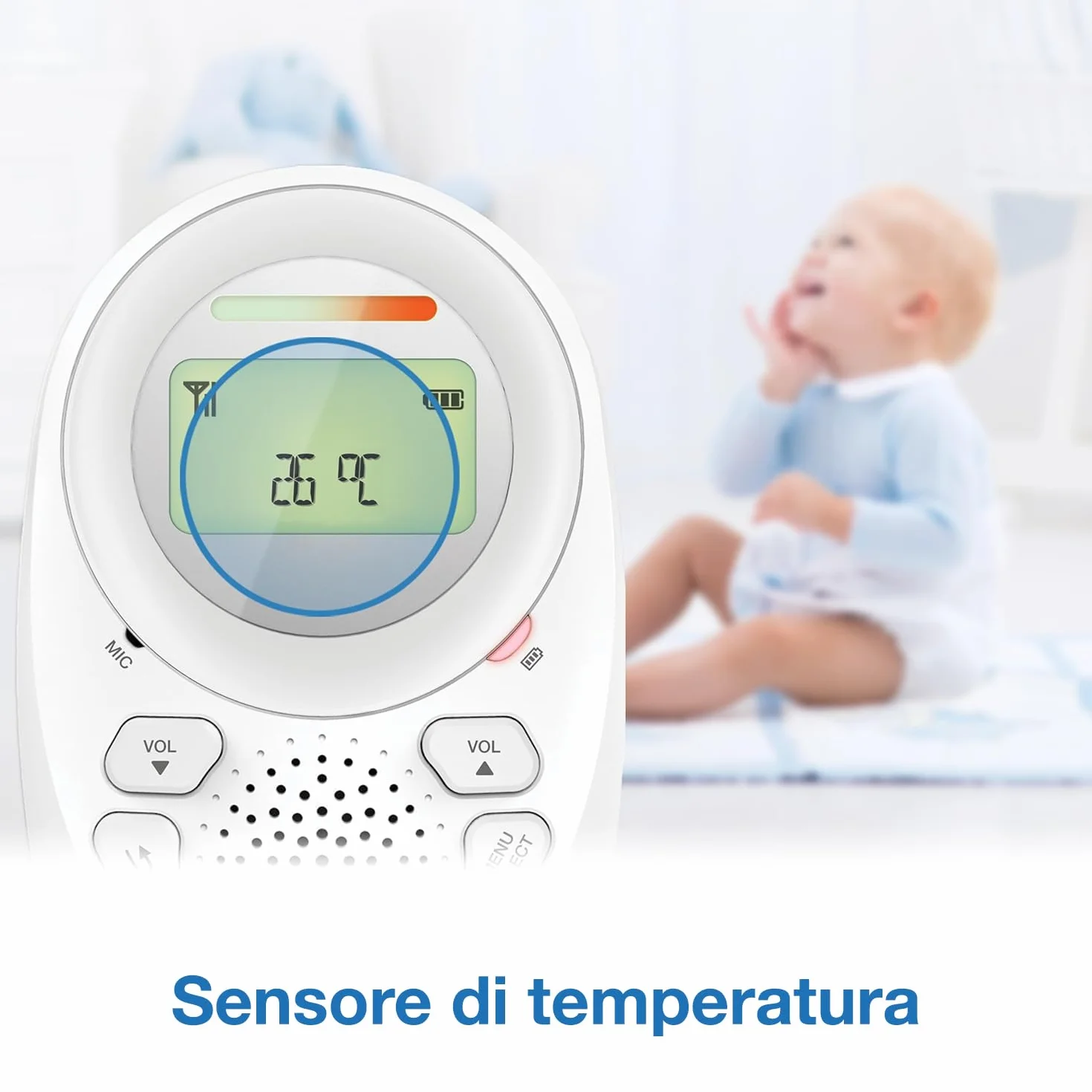VTech BM1211 Monitor Audio per Bambini, trasmissione sonora chiara, lunga portata, controllo volume 5 livelli, luce notturna, funzione parlare, clip cintura