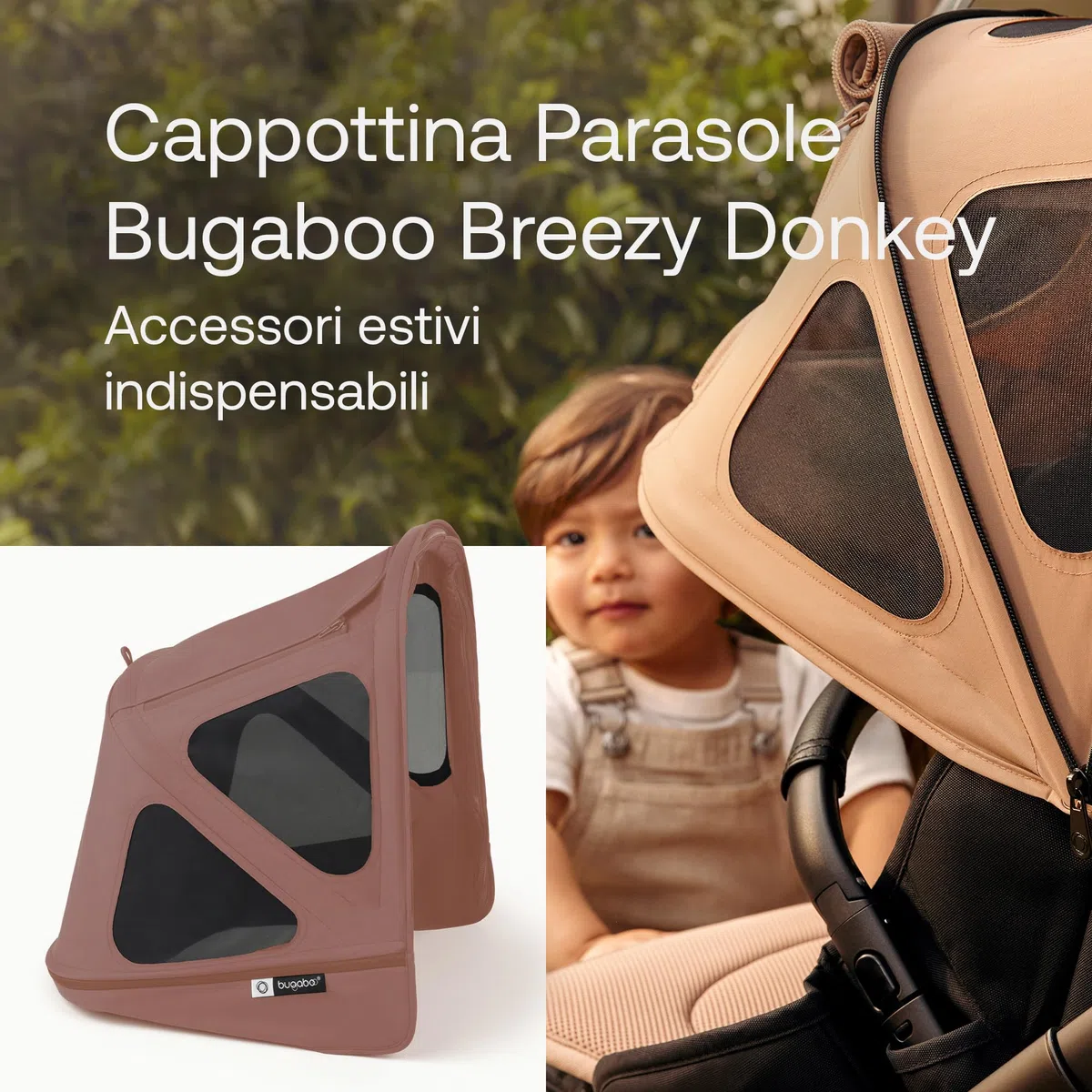 Bugaboo Donkey Cappottina Breezy, Estensibile per una maggiore copertura e una Protezione Solare ottimale, Resistente all'Acqua, Compatibile Con Tutti i Passeggini Donkey, Dusty Pink