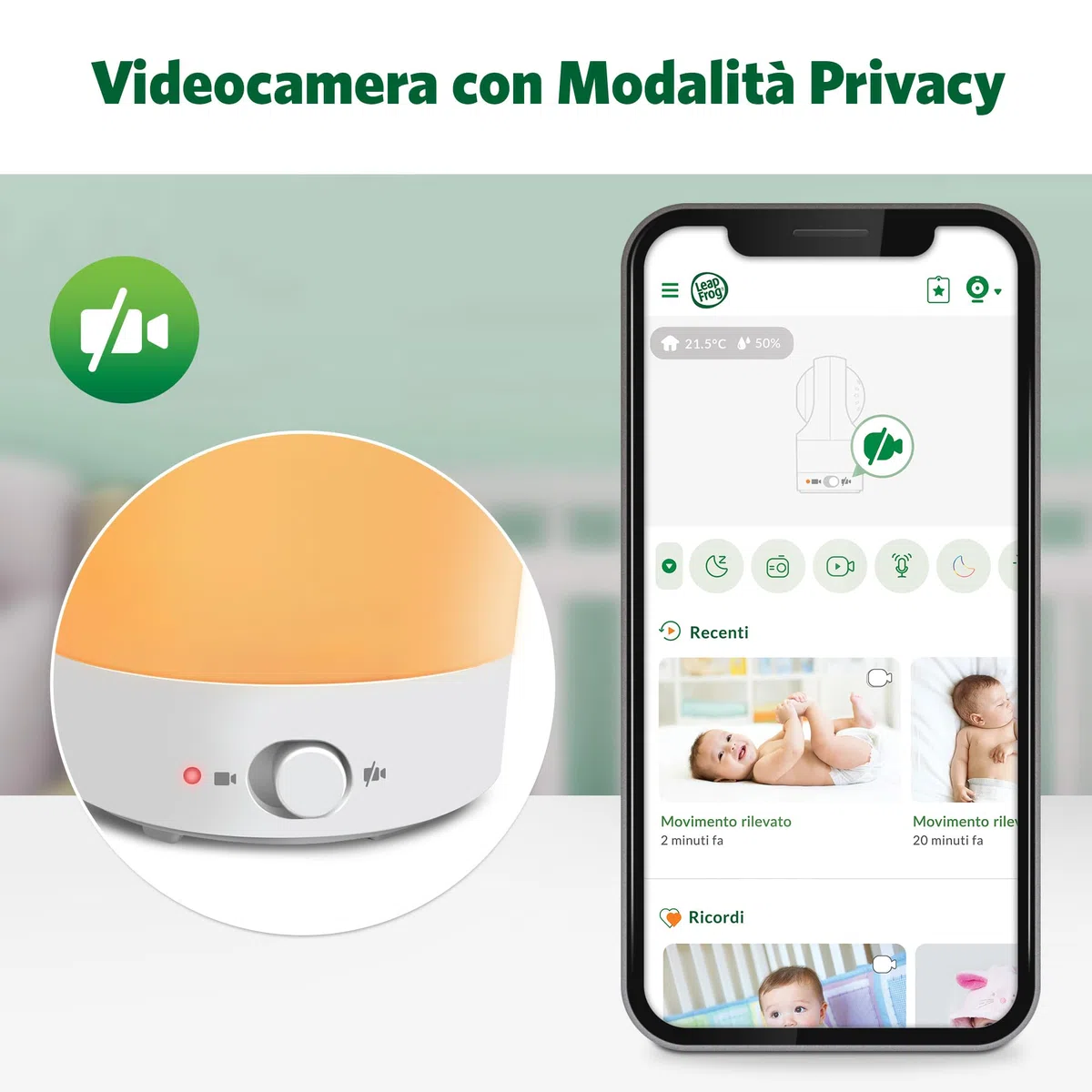 LeapFrog LF1911 Baby Monitor con video in 1080HD,App gratuita con rilevamento del movimento e del rumore,visione notturna a colori,modalità privacy,telecomando dello zoom a inclinazione di rotazione