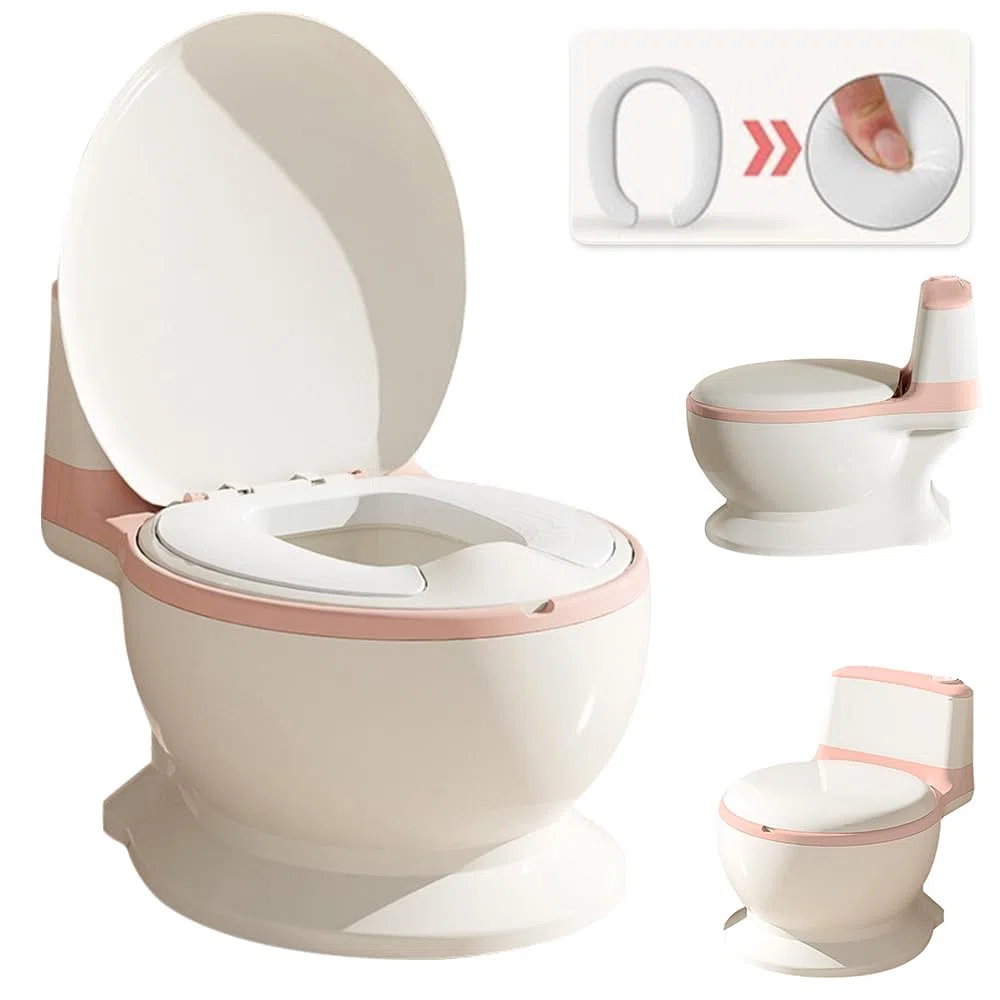 Vasetto da bagno musicale per l'apprendimento della pulizia di 1-4 anni - WC per bambini e neonati - confortevole anti scivolo con rumore di caccia e musica, 50 kg, contenitore rimovibile - rosa - 1