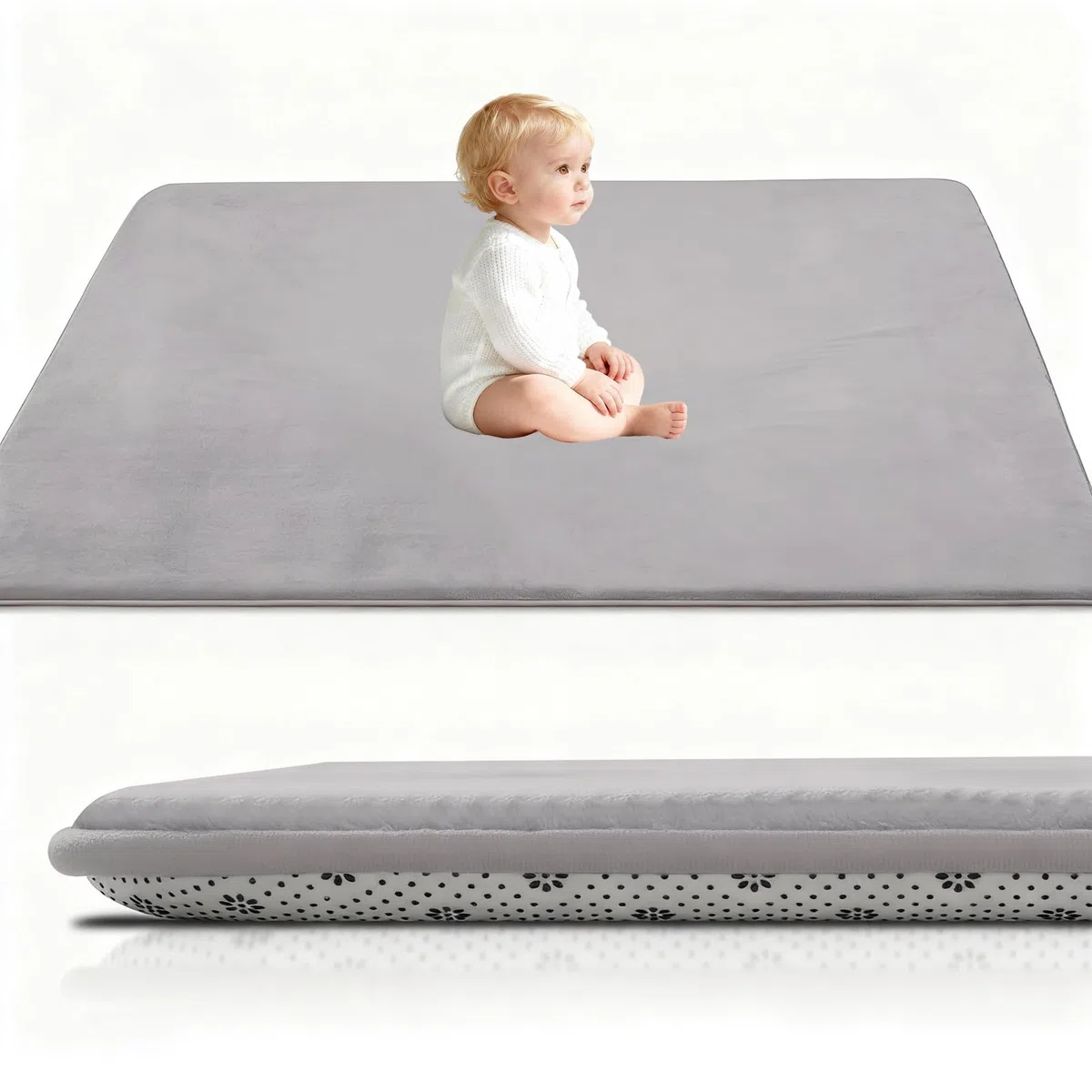 Tappeto di Velluto Corallo Ispessimento per Bambini Coperta strisciante Tappeto Bambini Tatami Tappetino per gattonare antiscivolo, tappeto per asilo, spessore 2 cm, 60 x 160 cm Grigio Argento