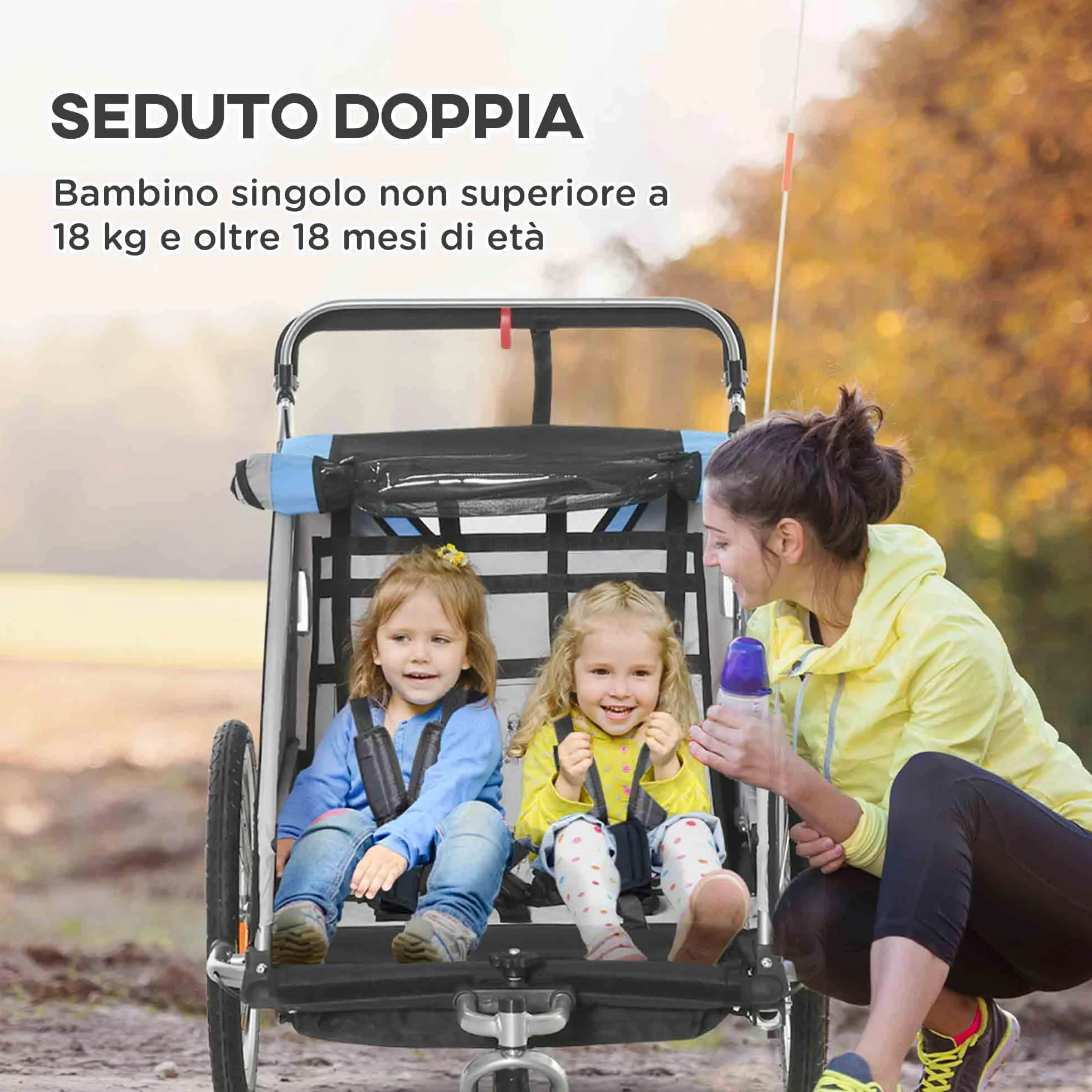 HOMCOM Rimorchio Bici per Bambini 2 in 1 Passeggino con Freno, Cintura a 5 Punti