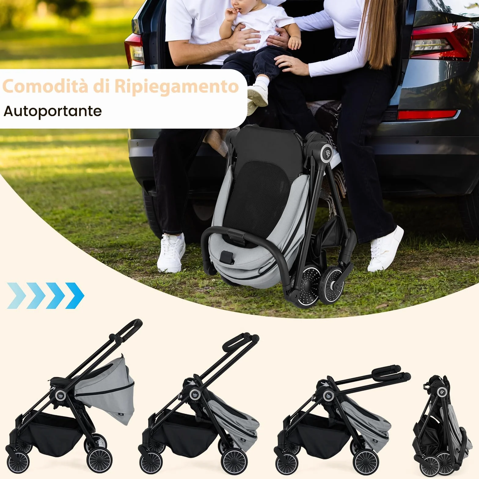 COSTWAY Passeggino per Bambini Reversibile Pieghevole con Schienale Reclinabile, 0-36 Mesi, 15 kg Grigio