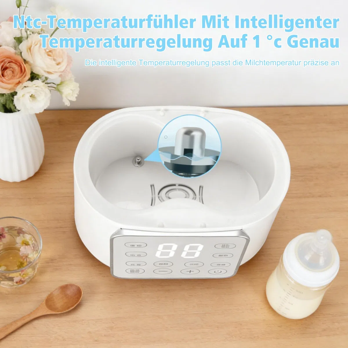 NCONCO Scaldabiberon portatile,Rapido 9-in-1 2 biberon con Sterilizzatore e Timer Scongelamento scaldapappe Controllo intelligente della temperatura e display LCD Senza BPA(Biancocrema)