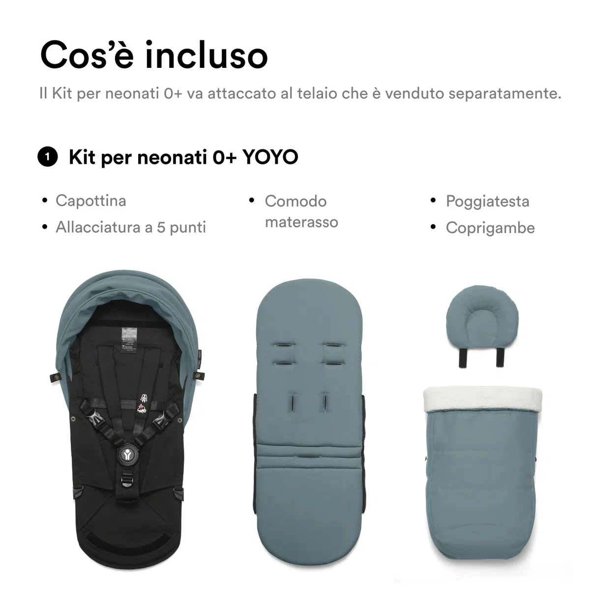 Stokke YOYO 0+ Newborn Pack, Aqua - Include materasso, capottina estendibile e allacciatura a 5 punti - Richiede telaio YOYO (venduto separatamente)