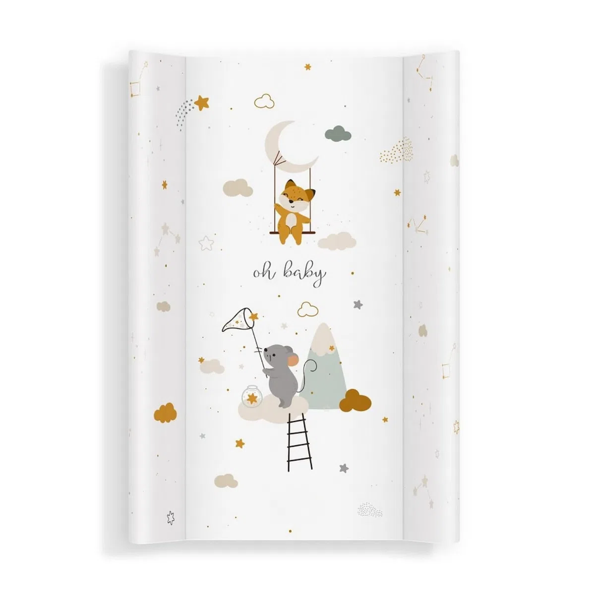Materassino fasciatoio 70x47 cm, bianco con topolino – lavabile e morbido, bordi sagomati per sicurezza – cuscino fasciatoio per cassettiera – materassino cambio neonato con imbottitura comfort