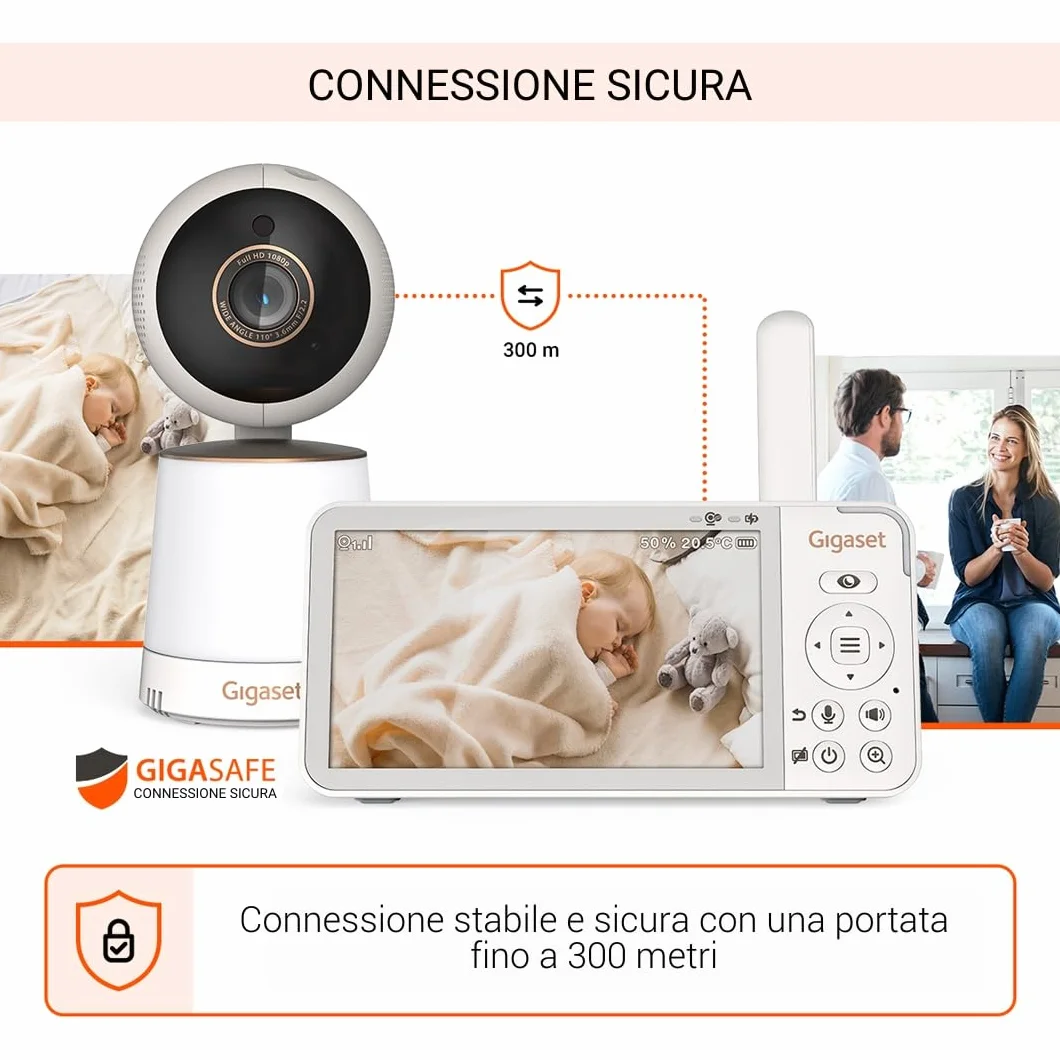 Gigaset BABY 500 Video – Videocamera con trasmissione video HD –Tecnologia FHSS sicura–Schermo LCD IPS da 5"-lunga durata della batteria-modalità visione notturna,Cream White/Bronze[Versione Italiana]