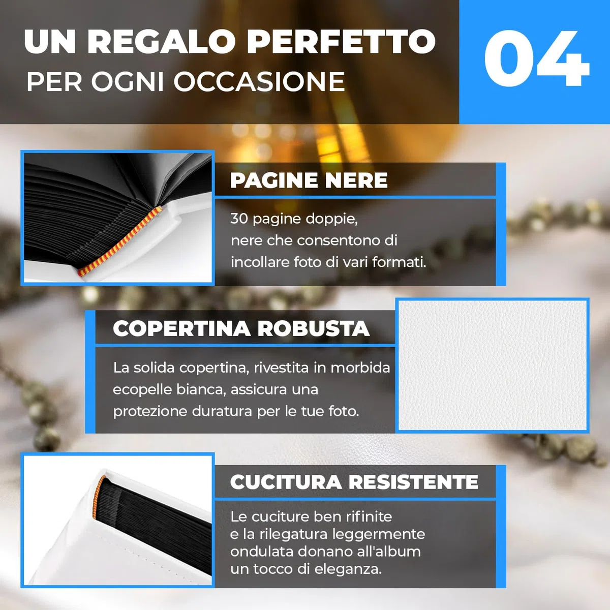 Maverton Album Fotografico - Copertina in Pelle Sintetica Personalizzazione Stampata - 60 pagine nere - 240 foto 10x15cm - regali neonato, battesimo, compleanno - Azzurro