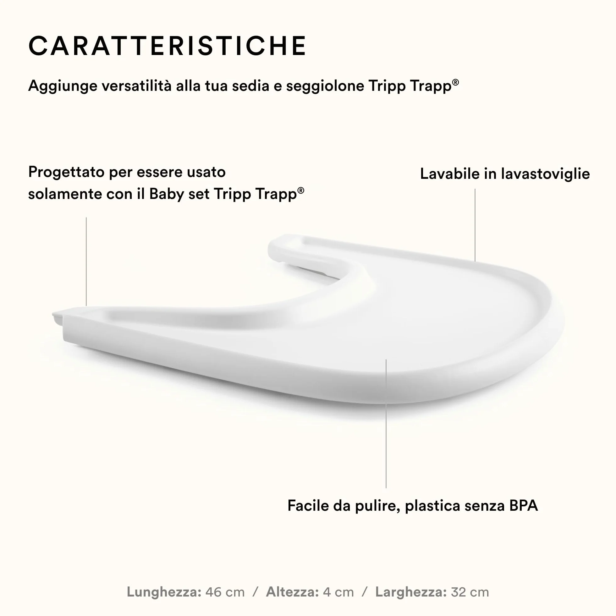 Stokke Vassoio Bianco Compatibile Tripp Trapp Baby Set Plastica Senza BPA 6-36 Mesi
