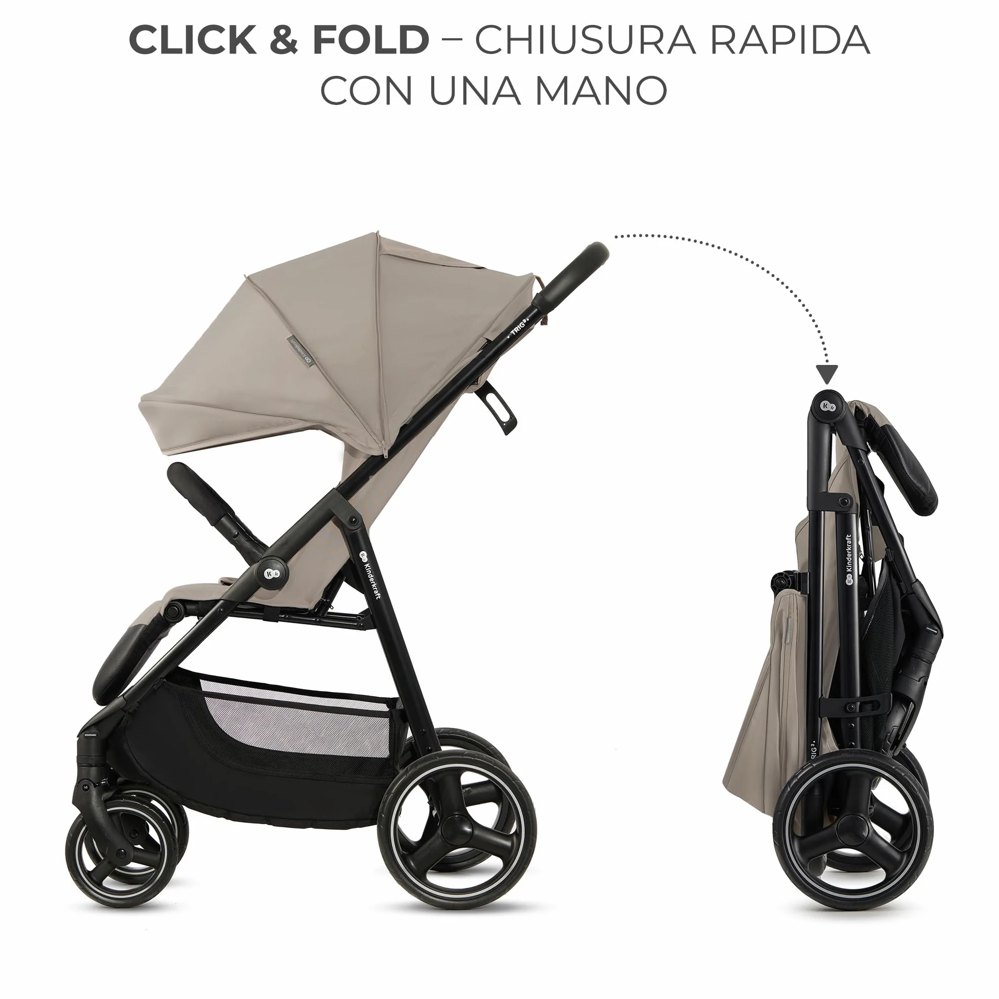 Kinderkraft TRIG 3 Passeggino Leggero Pieghevole Fino a 22 kg Beige