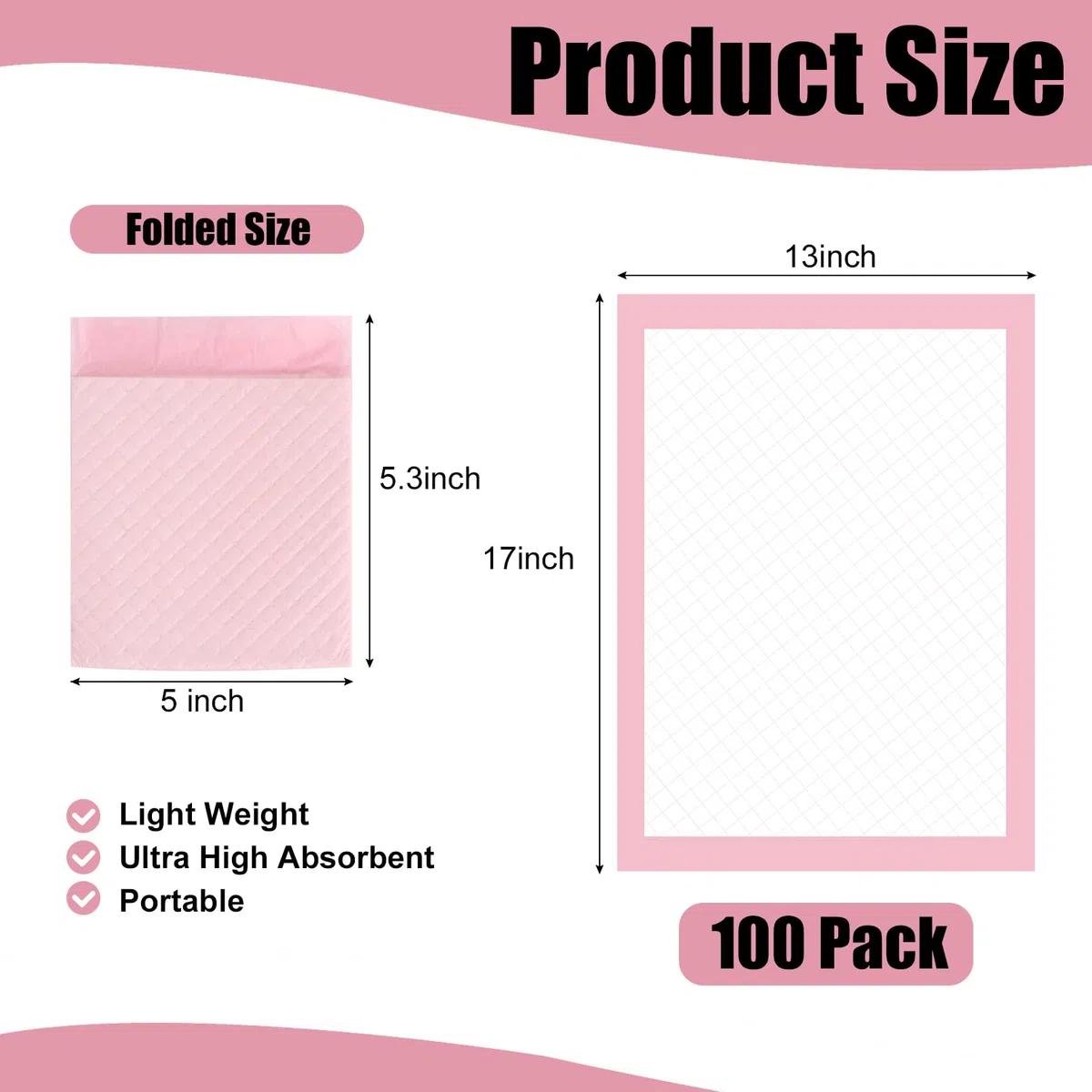 Confezione da 100 tappetini usa e getta per fasciatoio, 43 x 33 cm, ultra assorbenti, usa e getta, impermeabili, a prova di perdite, traspiranti, per il letto