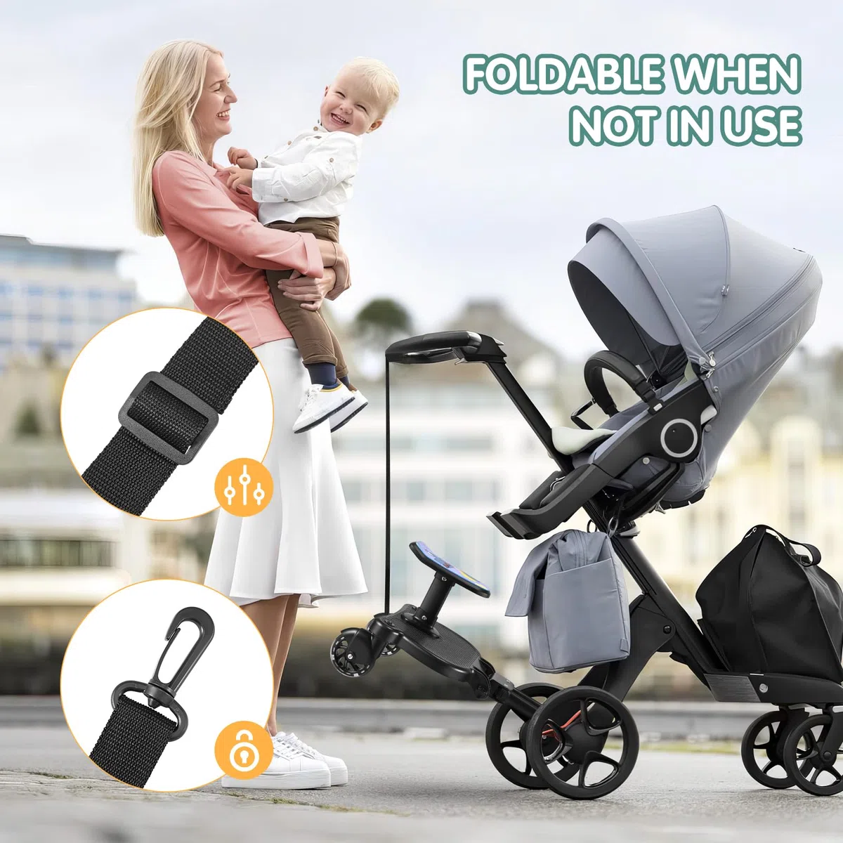 Pedana Universale per Passeggino, Pedana per Bambini con Ruote Lampeggianti, Pedana per Passeggino con Seduta Fantasia, Compatibile con Oltre Il 99% dei Passeggini, Carico 25 kg