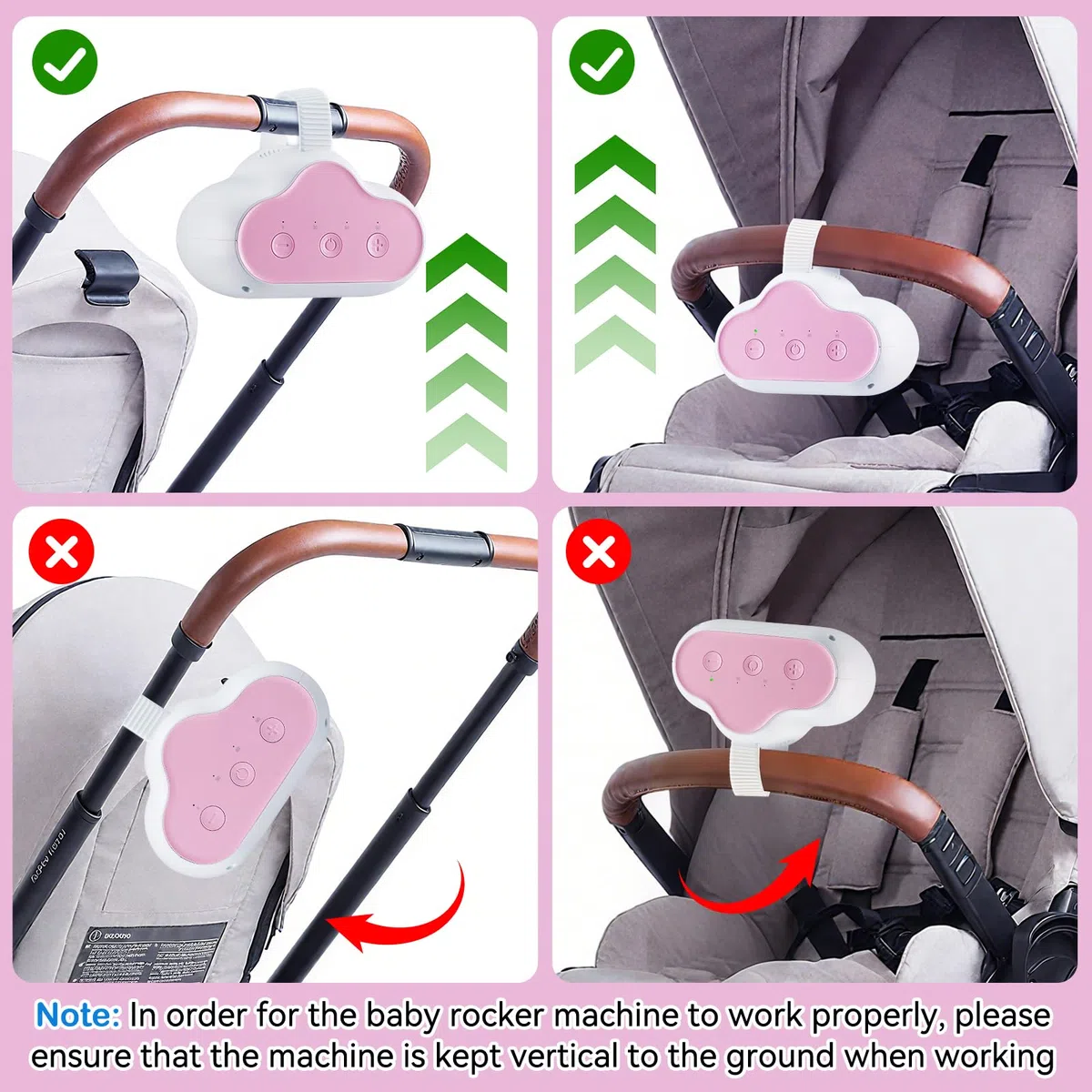 Baby Rocker, Dondola Passeggino Ricaricabile con 3 Intensità di Dondolo Regolabili e Timer da 30, 60 e 90 Minuti, Dondola Delicatamente Passeggino (rosa)