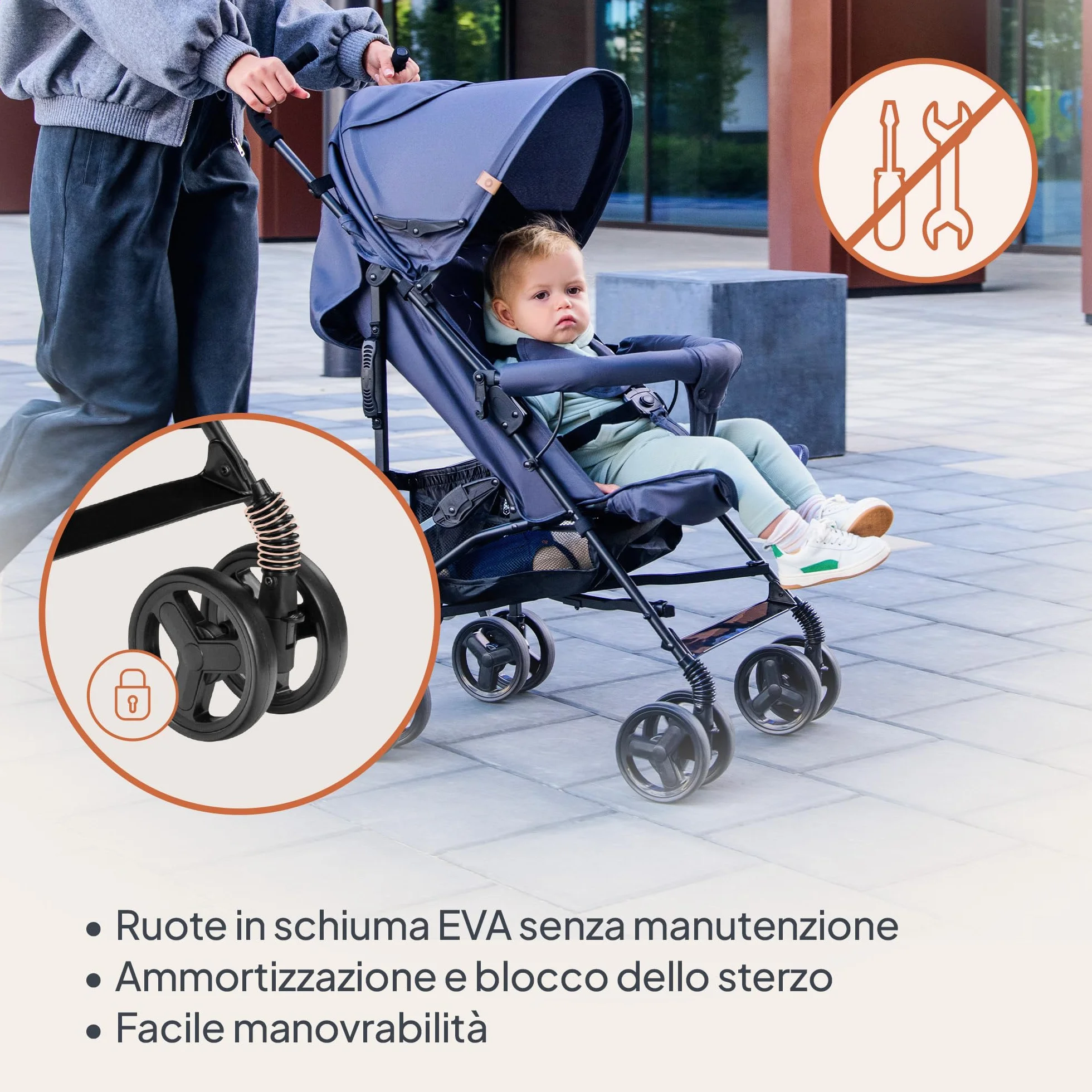 LIONELO Elia Passeggino Leggero Pieghevole 6 mesi 15kg Schienale Regolabile Sdraiata Cinture 5 Punti Cesta Cappottina