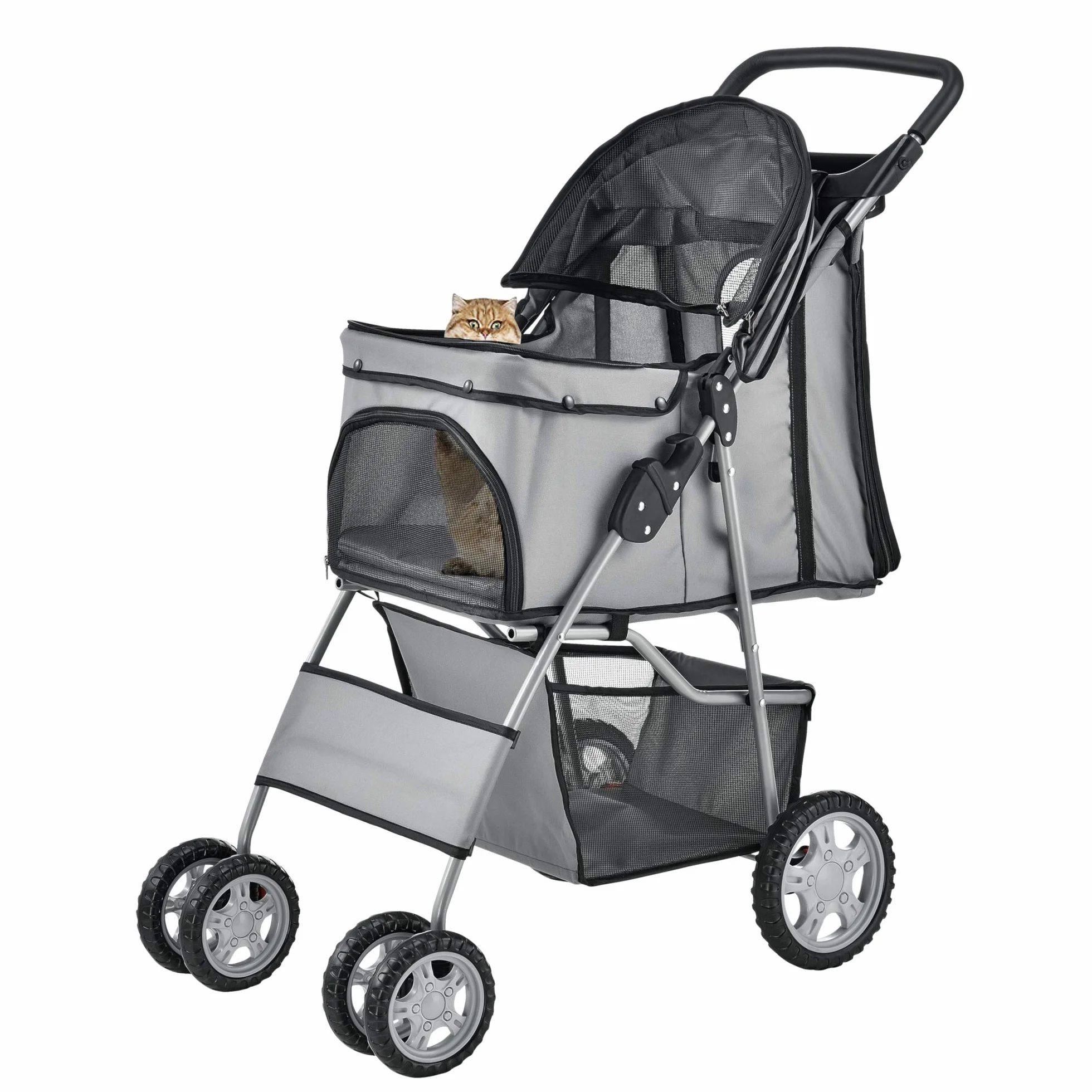 pro.tec Passeggino per Cani e Gatti Pieghevole Carrello Cabina Idrorepellente Ventilata 15 kg - Grigio