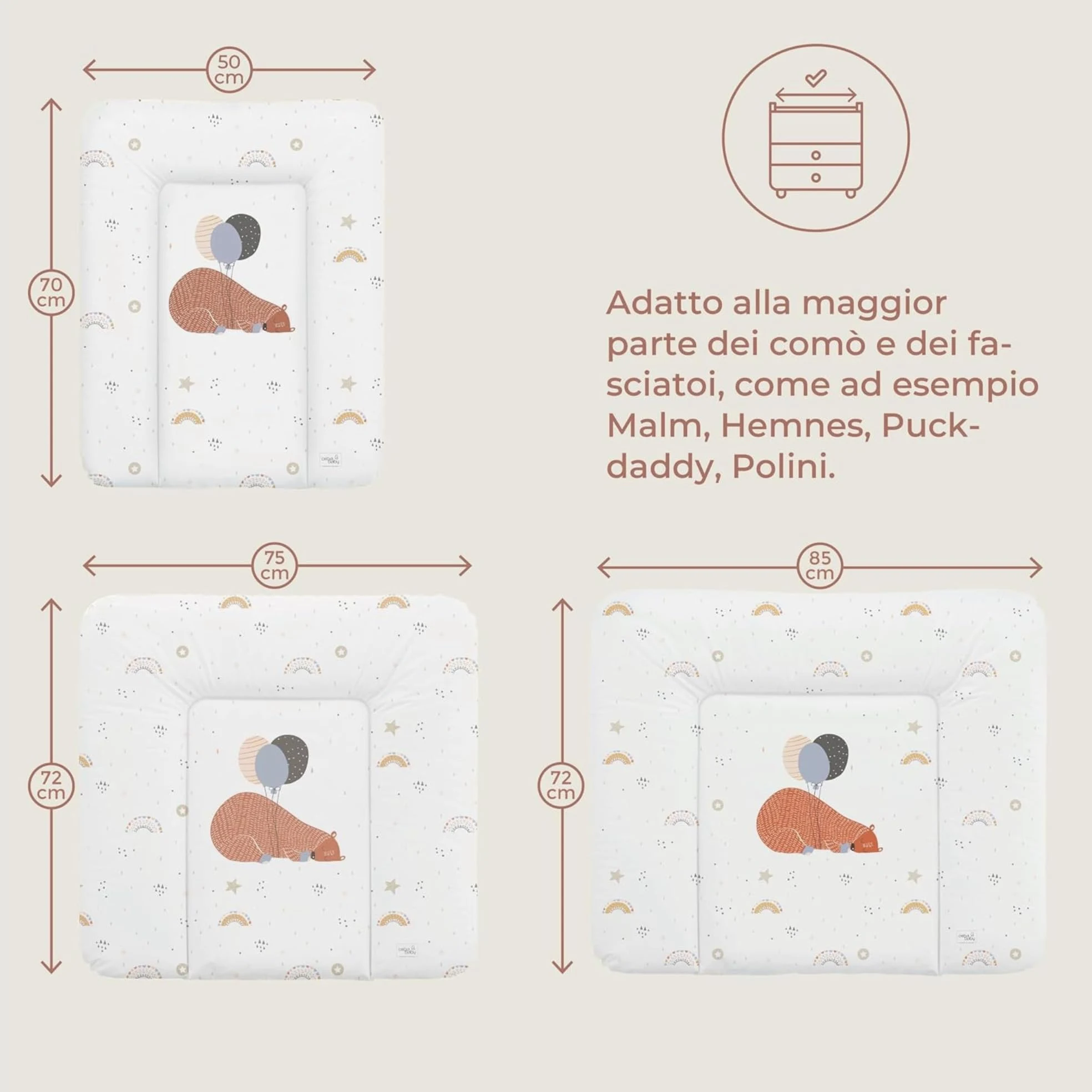 Ceba Baby® Fasciatoio Materassino - Fasciatoio neonato morbido - Cuscino Fasciatoio Lavabile per bambine e bambini - certificato Öko-Tex - impermeabile - 70x50 cm - Happy Safari