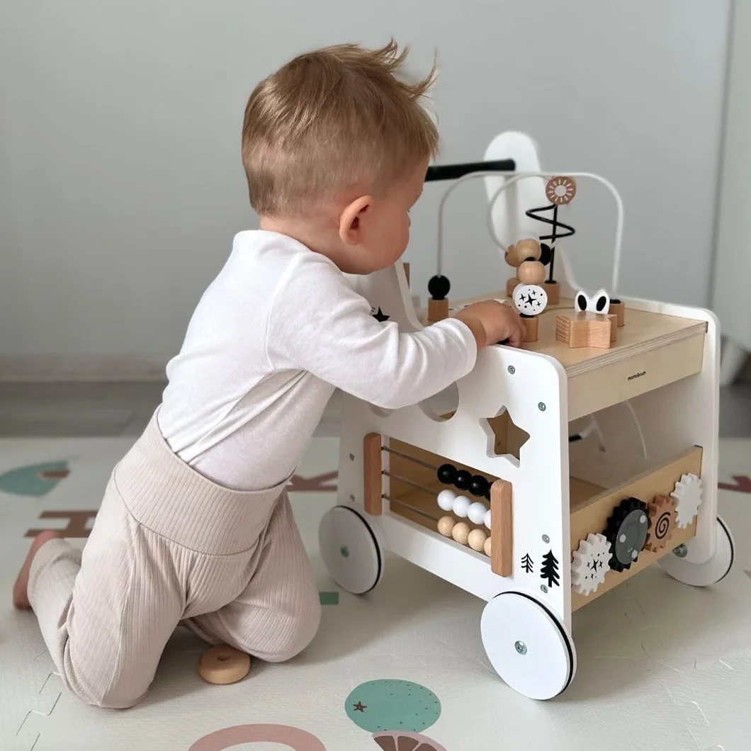Mamabrum Primi Passi 6 w 1 Spintore Legno Tavolo Didattico Giochi Bambini Abaco Loop Motorio 31x28x49cm