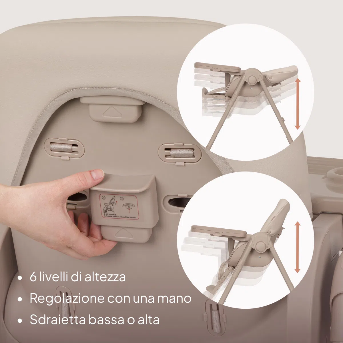 Lionelo Linn Plus Seggiolone Pappa Regolabile 2in1 Fino a 15 kg, Sedia con Funzione Sdraietta Dalla Nascita, Pieghevole, Ruote, Regolazione con una Mano, 6 Altezze, 3 Posizioni, Vassoio Lavastoviglie